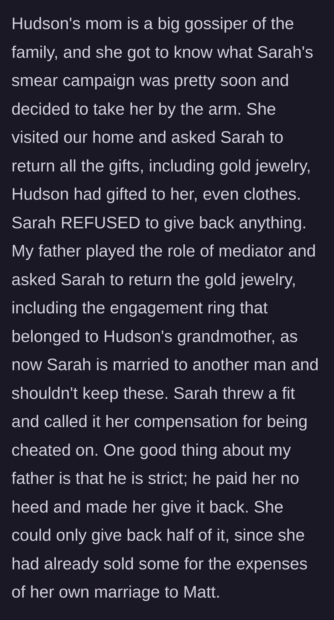 Story part 10 - The ex-fiancé's mother storms the house to reclaim the grandmother's engagement ring.