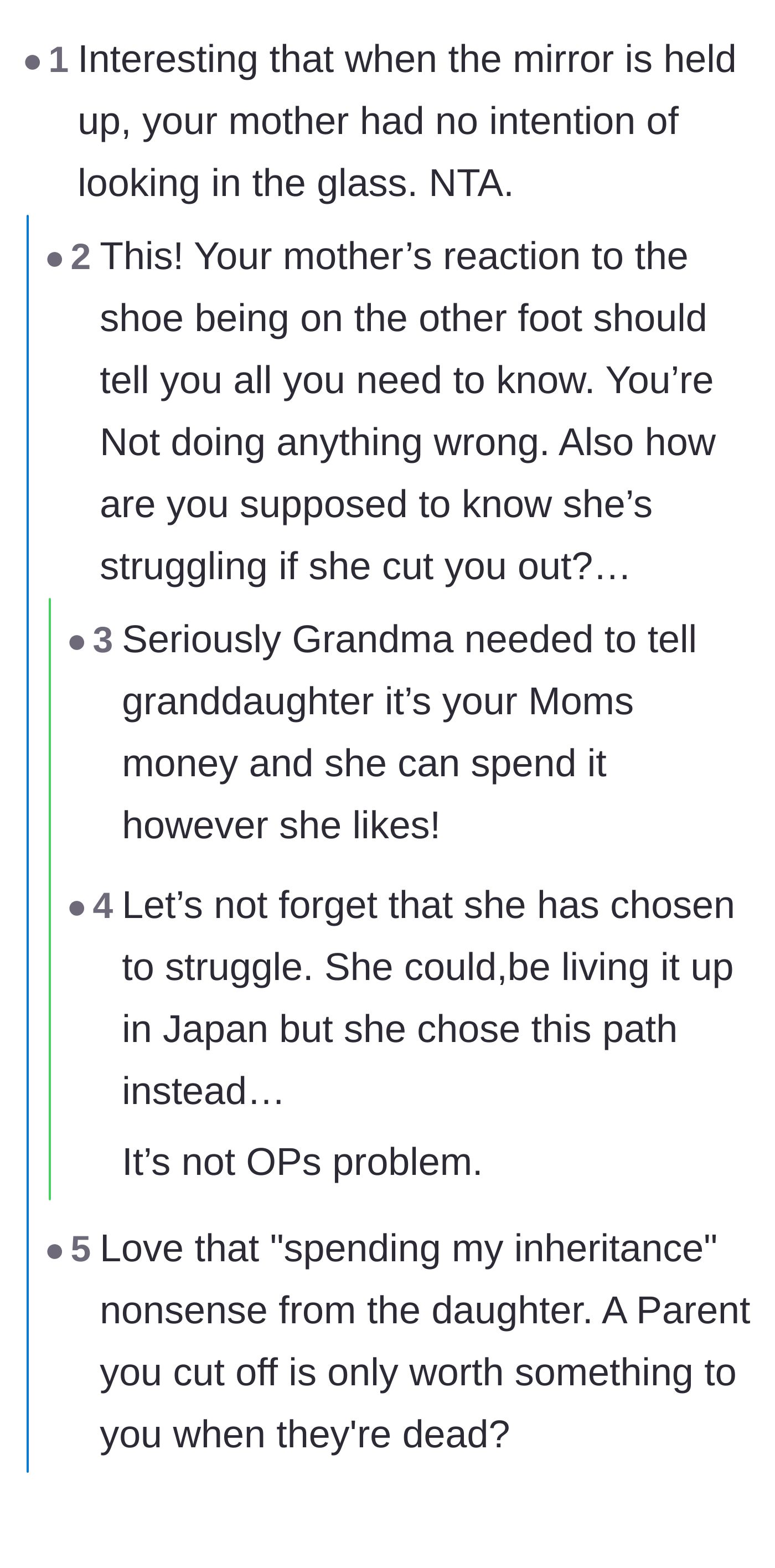 Comment thread 1 - Commenters detail the extravagant lifestyle the daughter gave up to fund a deadbeat boyfriend.