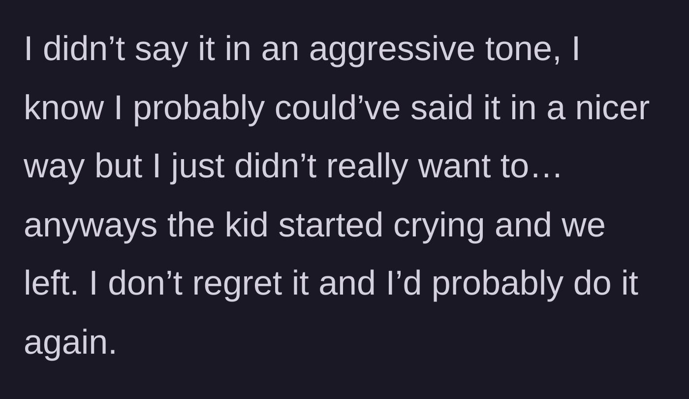 Story part 4 - The kid bursts into tears from the scolding. The main character and their girlfriend leave the theater, completely unrepentant.