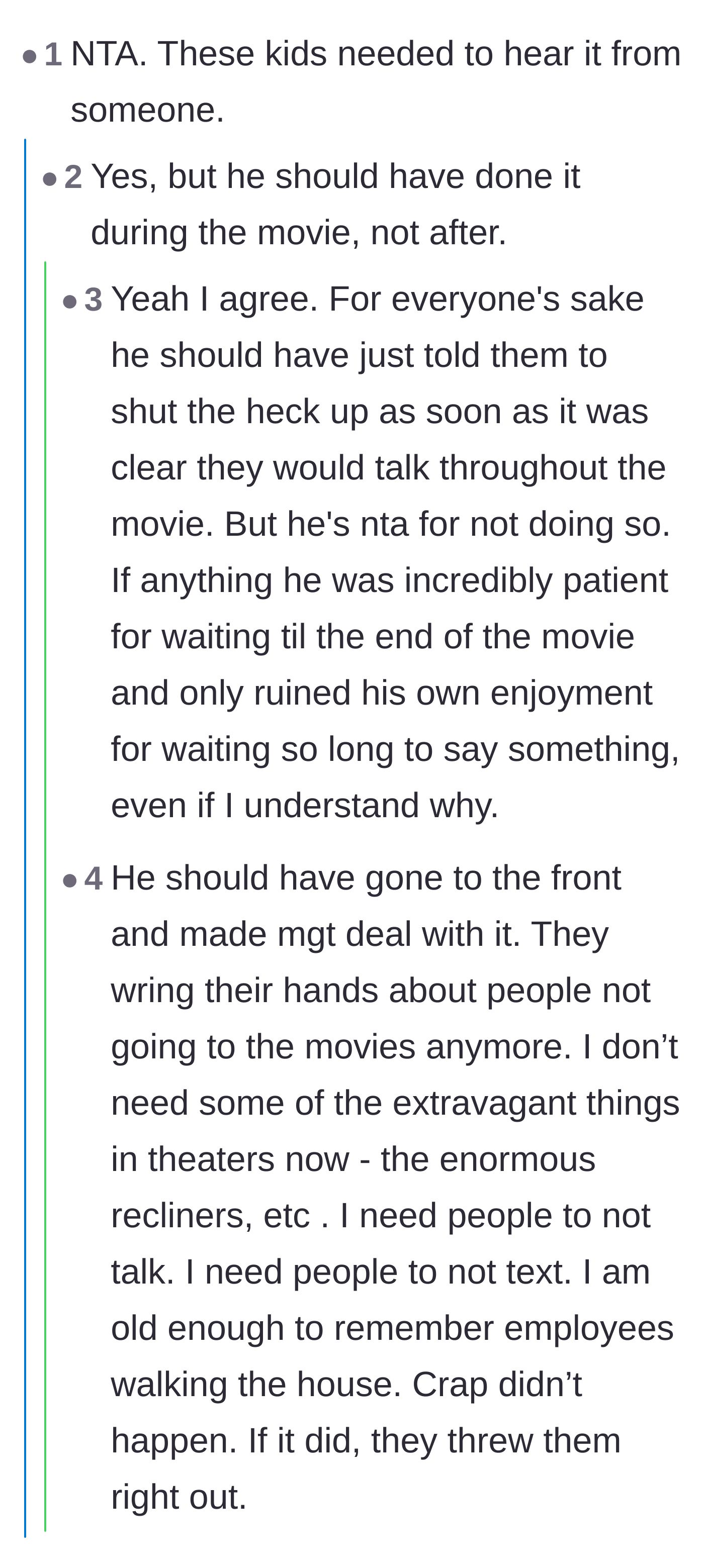 Comment thread 3 - Readers wishing for the good old days of strict movie ushers patrolling the aisles.