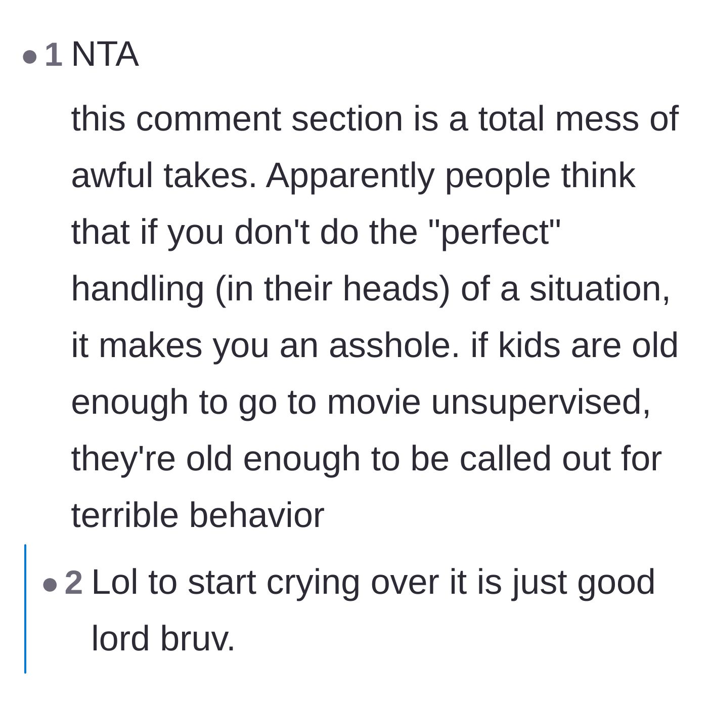 Comment thread 4 - A fiery defense of the author against commenters demanding a perfect, polite reaction to bad behavior.