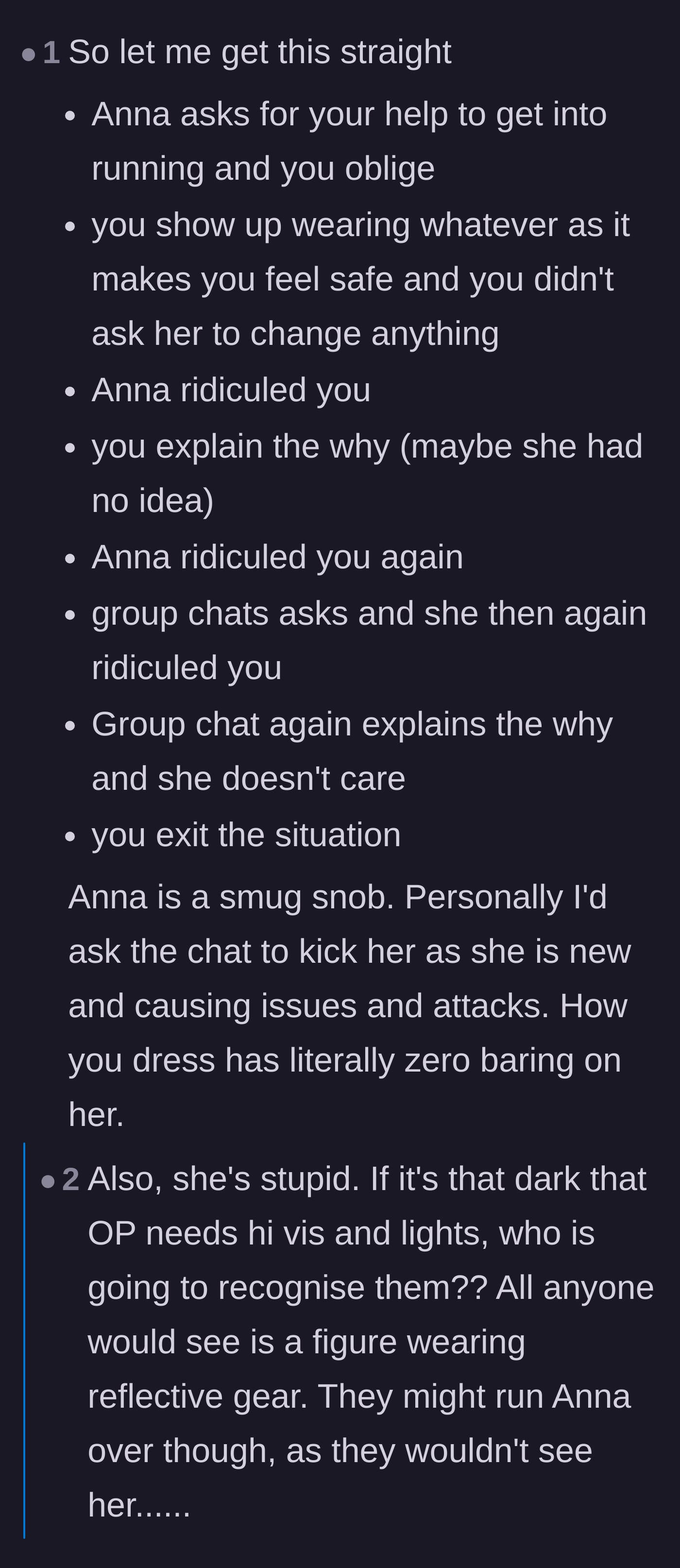 Comment thread 6 - A step-by-step breakdown of the coworker's escalating disrespect and a call for her removal from the group.