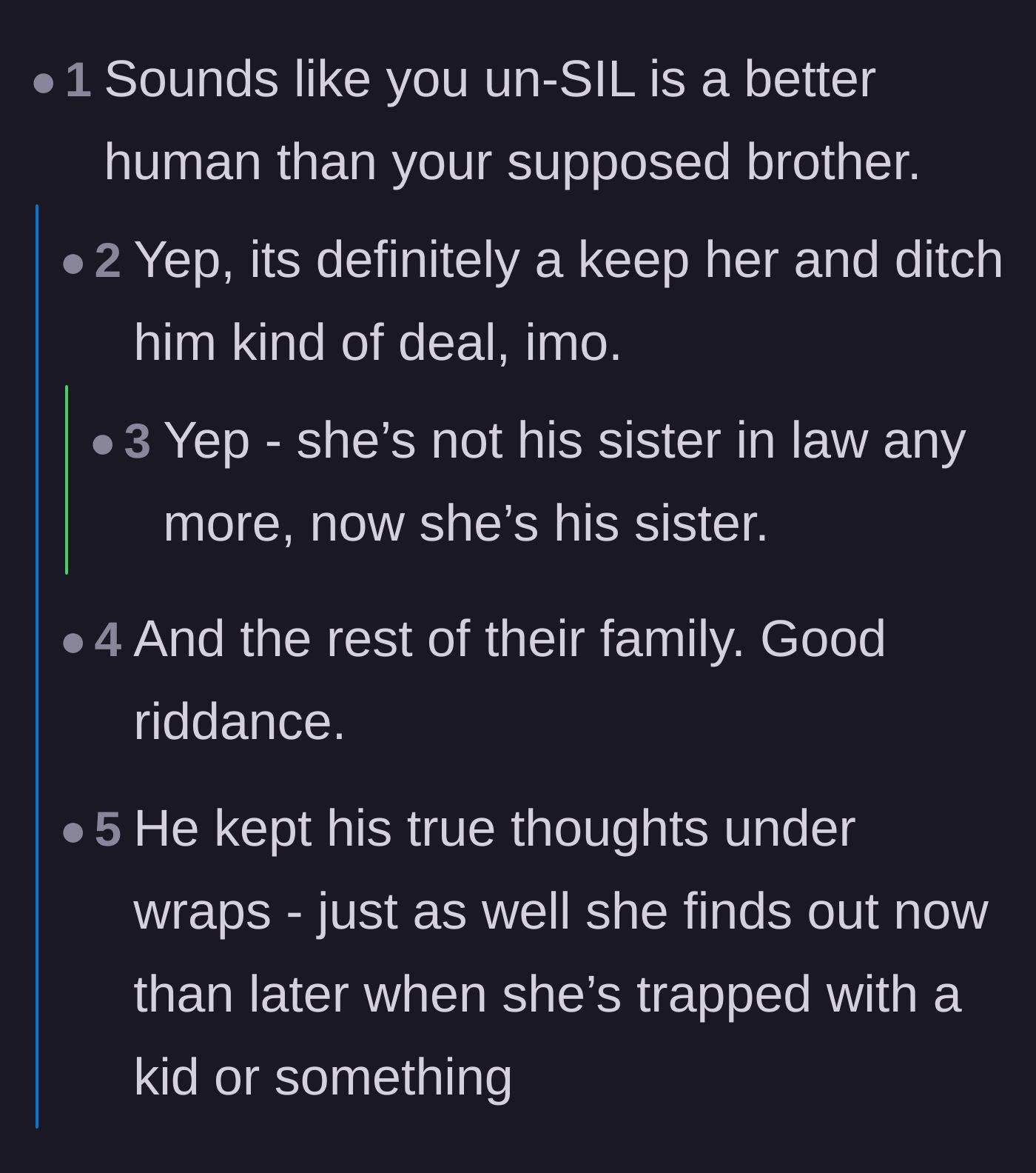 Comment thread 1 - Readers agree that the ex-fiancée is family now and the bigoted brother should be left behind.