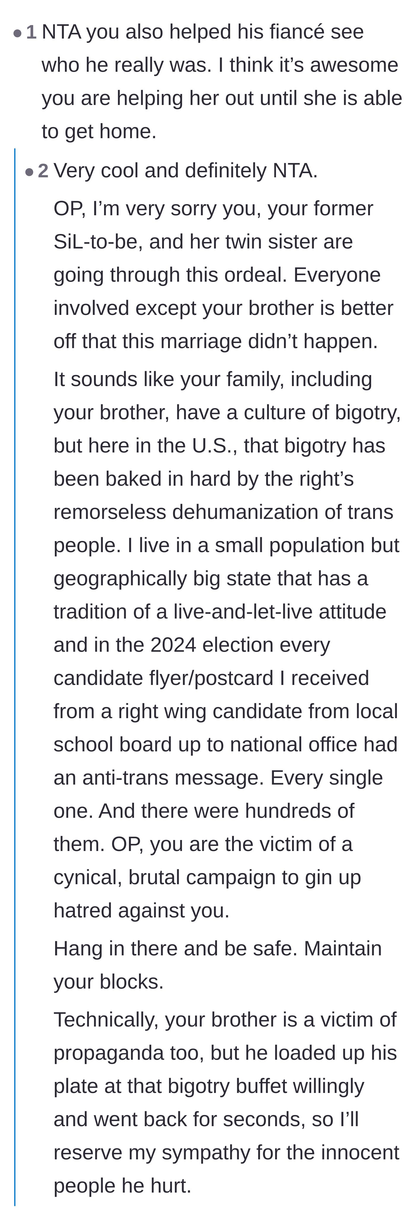 Comment thread 2 - Commenters praise the main character for exposing the groom's bigotry and break down the psychology behind the family's hatred.