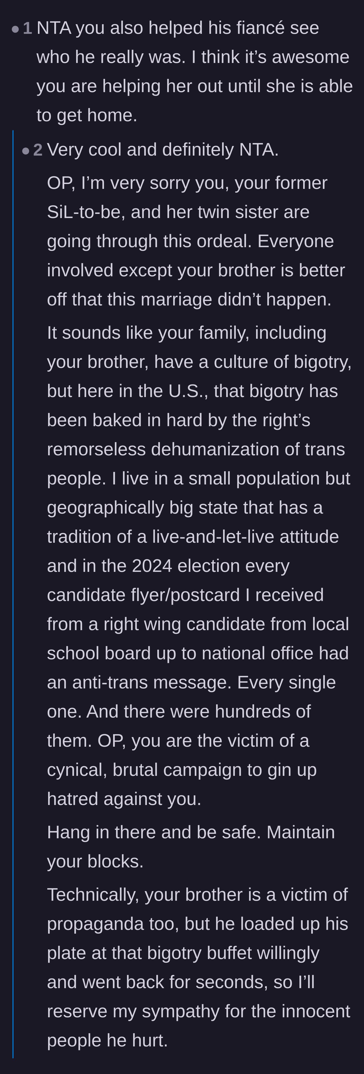Comment thread 2 - Commenters praise the main character for exposing the groom's bigotry and break down the psychology behind the family's hatred.