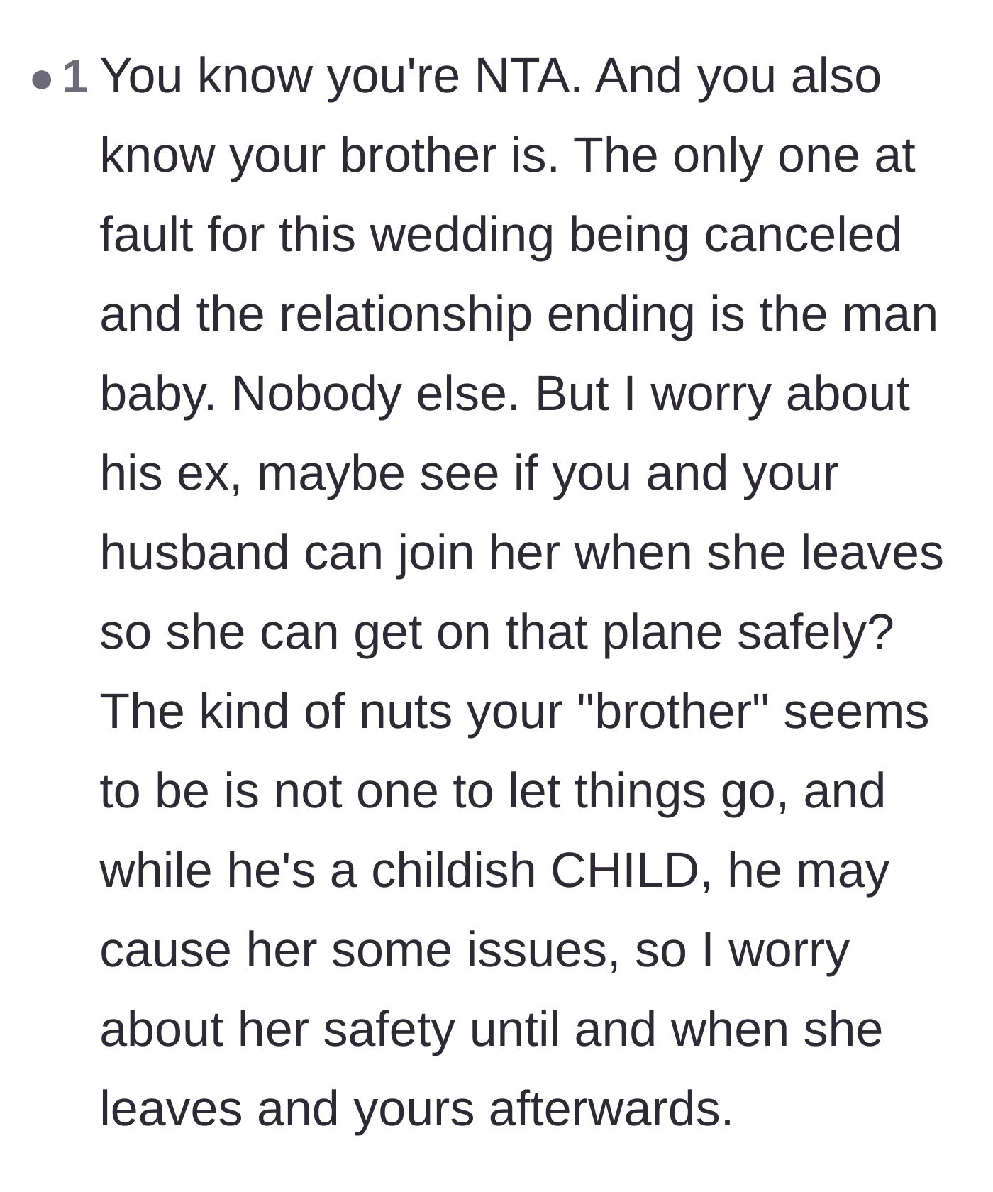 Comment thread 6 - Warnings about the groom's unhinged behavior and concern for the ex-fiancée's physical safety during the snowstorm.