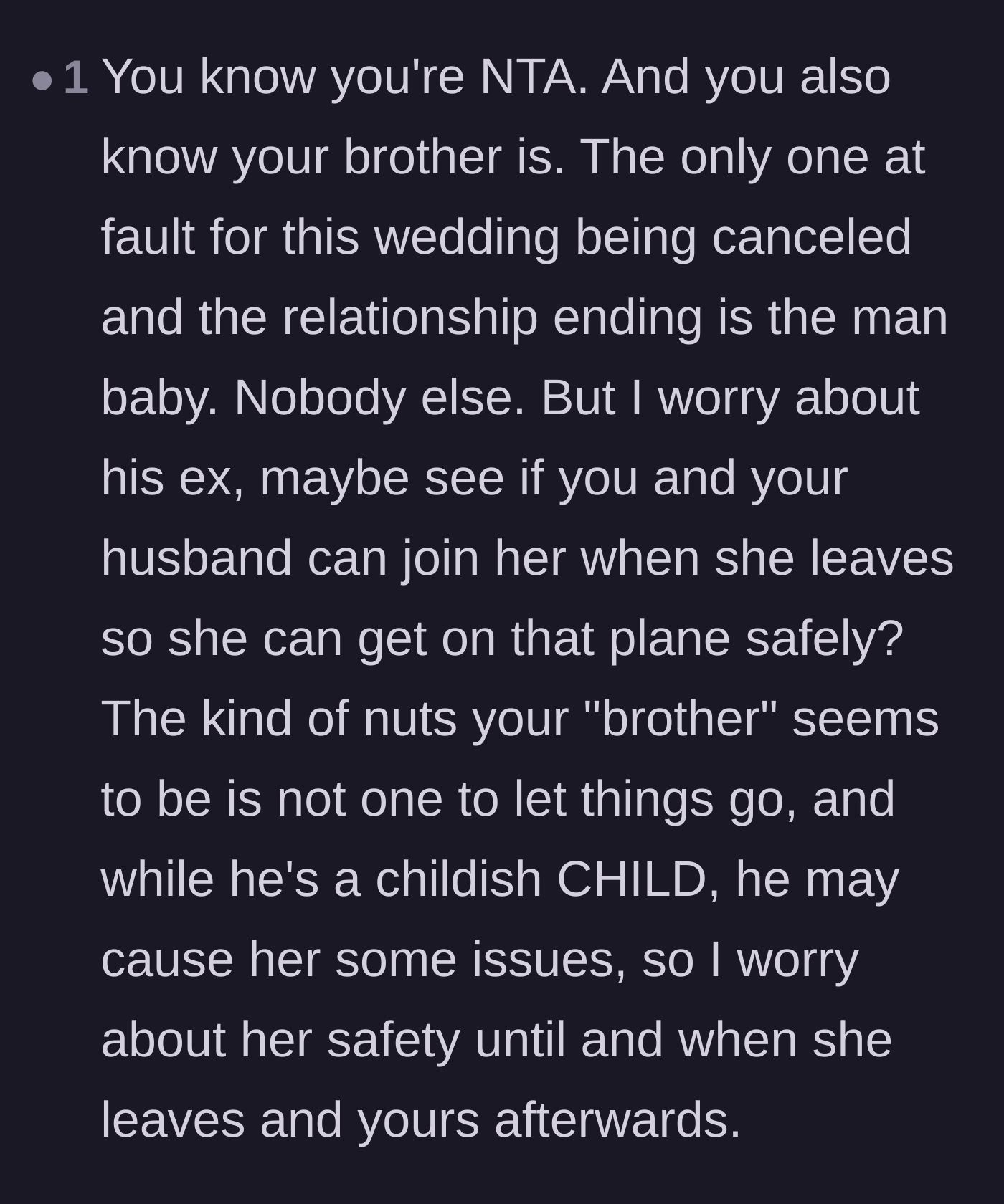 Comment thread 6 - Warnings about the groom's unhinged behavior and concern for the ex-fiancée's physical safety during the snowstorm.