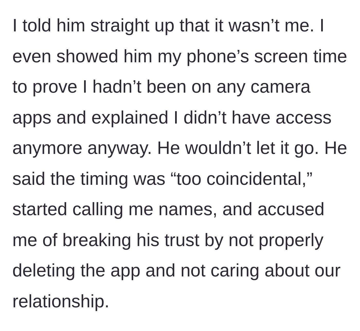 Story part 5 - She provides hard proof via her phone's screen time, but he doubles down on the insults and accusations.