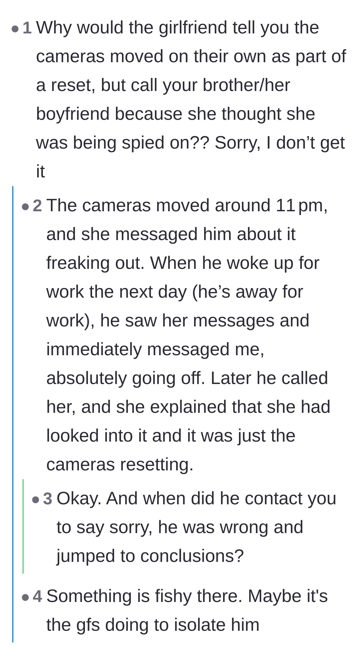 Comment thread 2 - A debate over the timeline of the girlfriend's reaction and the brother's absolute failure to apologize.