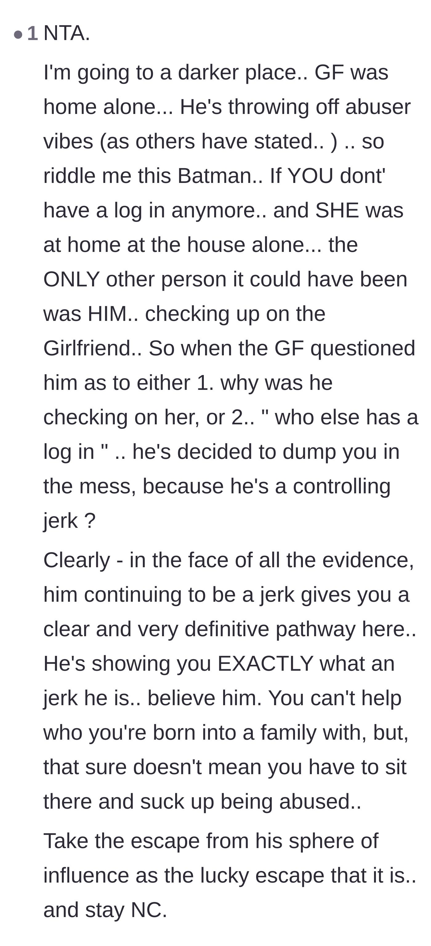 Comment thread 4 - A dark speculation that the brother's controlling behavior is a cover-up for secretly checking in on the girlfriend.