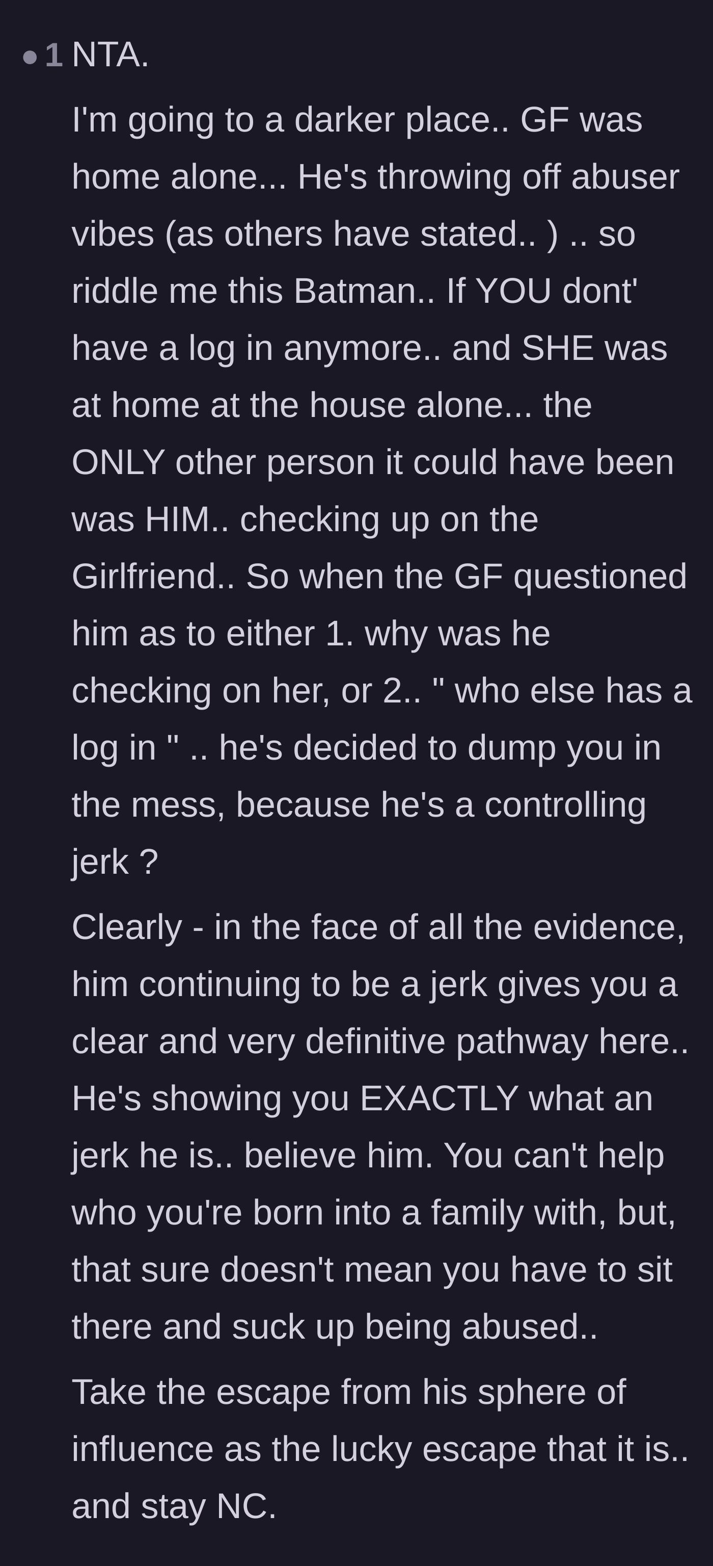 Comment thread 4 - A dark speculation that the brother's controlling behavior is a cover-up for secretly checking in on the girlfriend.