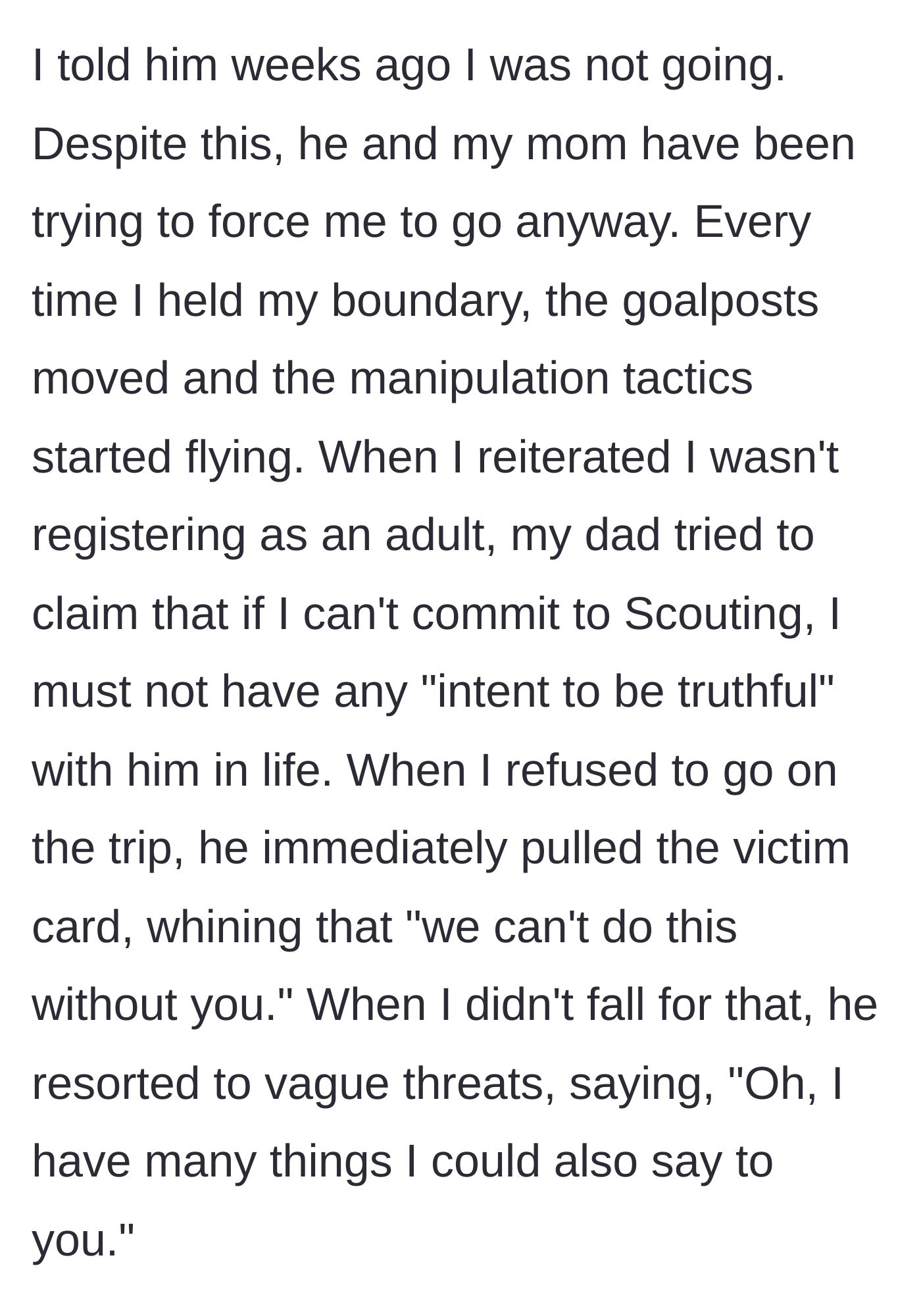 Story part 3 - A father throwing a tantrum and pointing fingers while his cool, calm son absolutely refuses to take the bait.