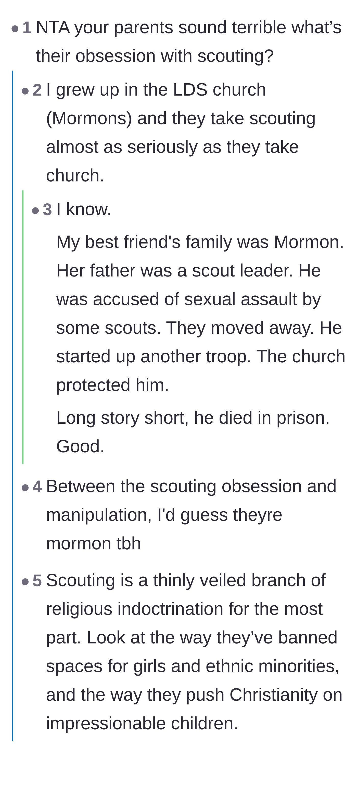 Comment thread 1 - A deep dive into the intense culture of American Scouting, its religious ties, and the dark history of the organization.