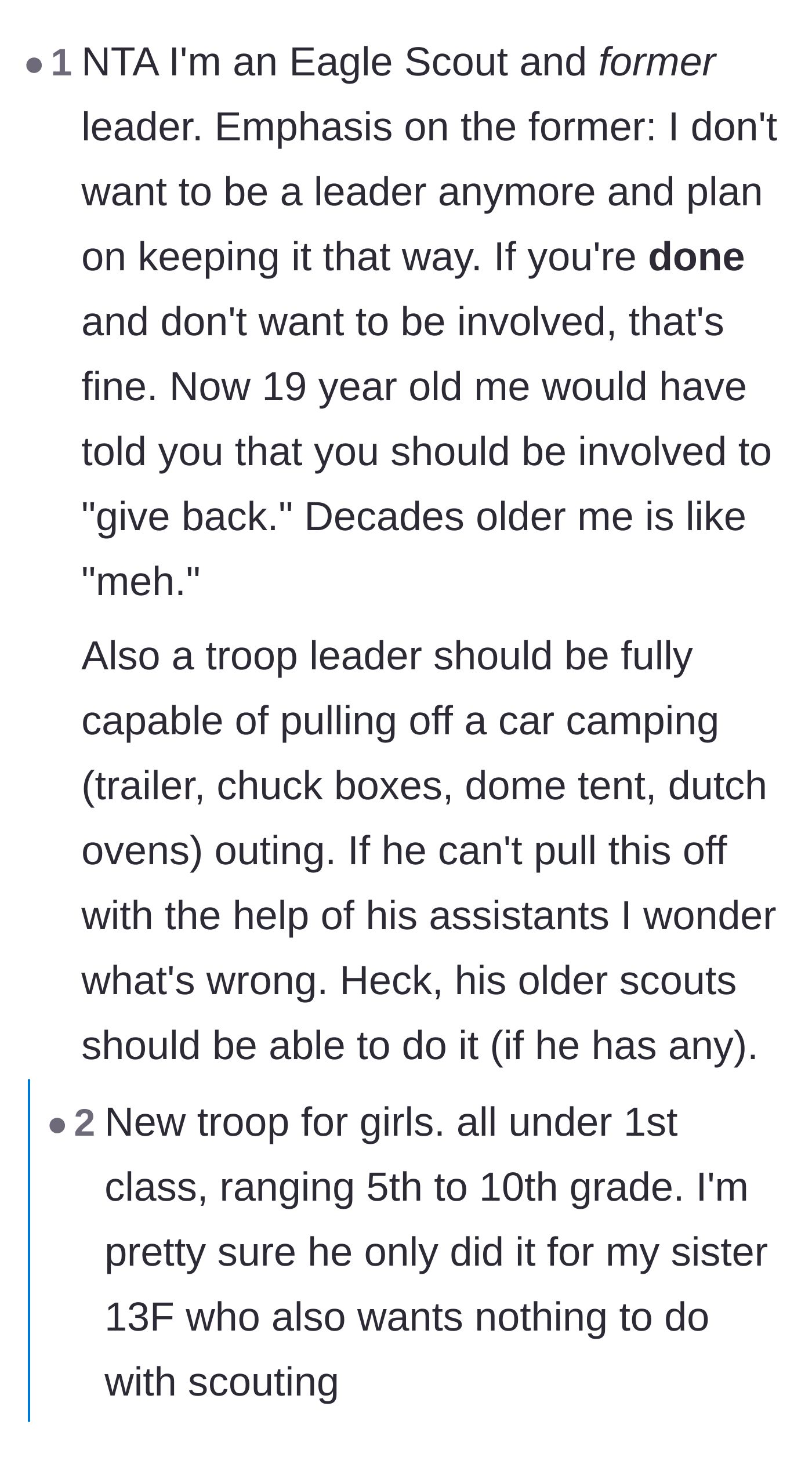 Comment thread 5 - The shocking plot twist reveal that the dad started this troop for his 13-year-old sister, leading to a doomed trip with clueless moms.
