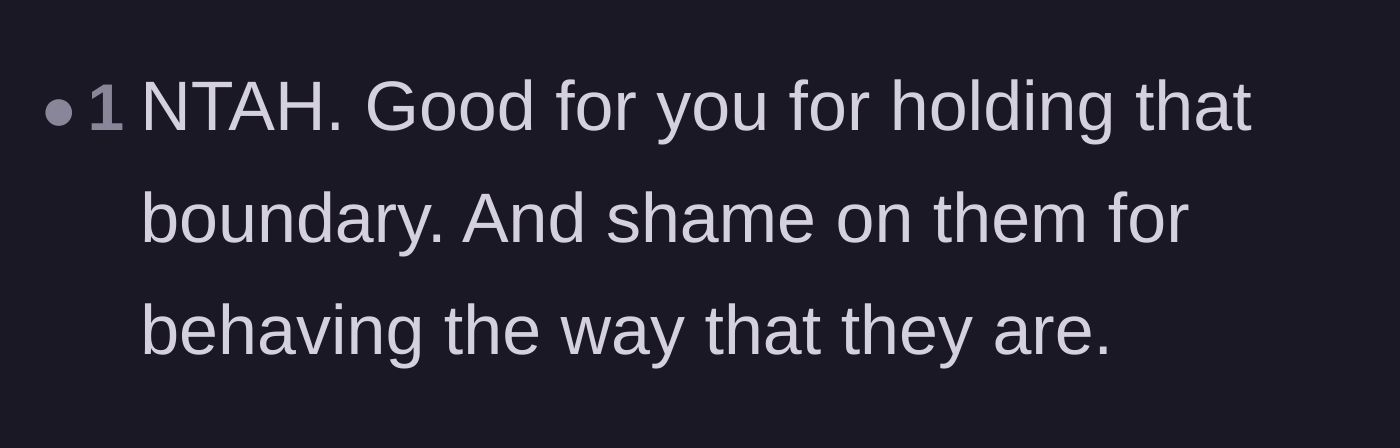 Comment thread 6 - A supportive commenter praising the young man for holding his ground and shaming the parents for their behavior.
