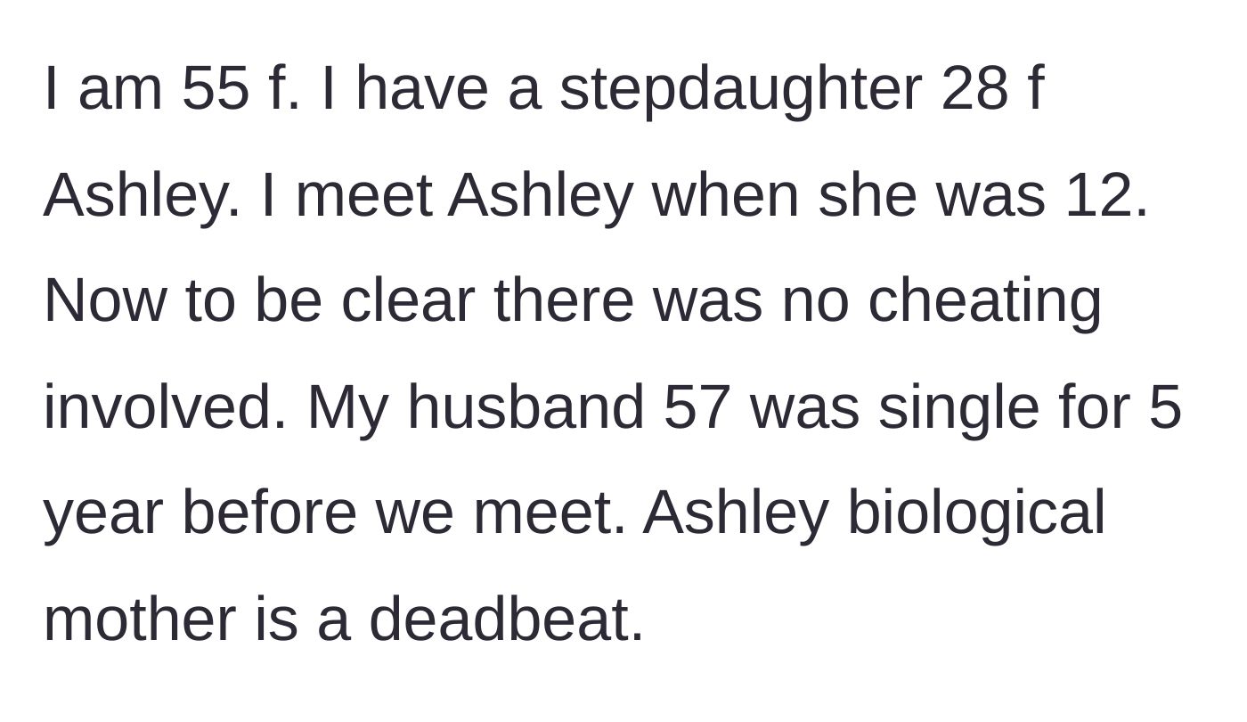 Story part 1 - A stepmother explains marrying a man with a 12-year-old daughter whose biological mother had abandoned her.