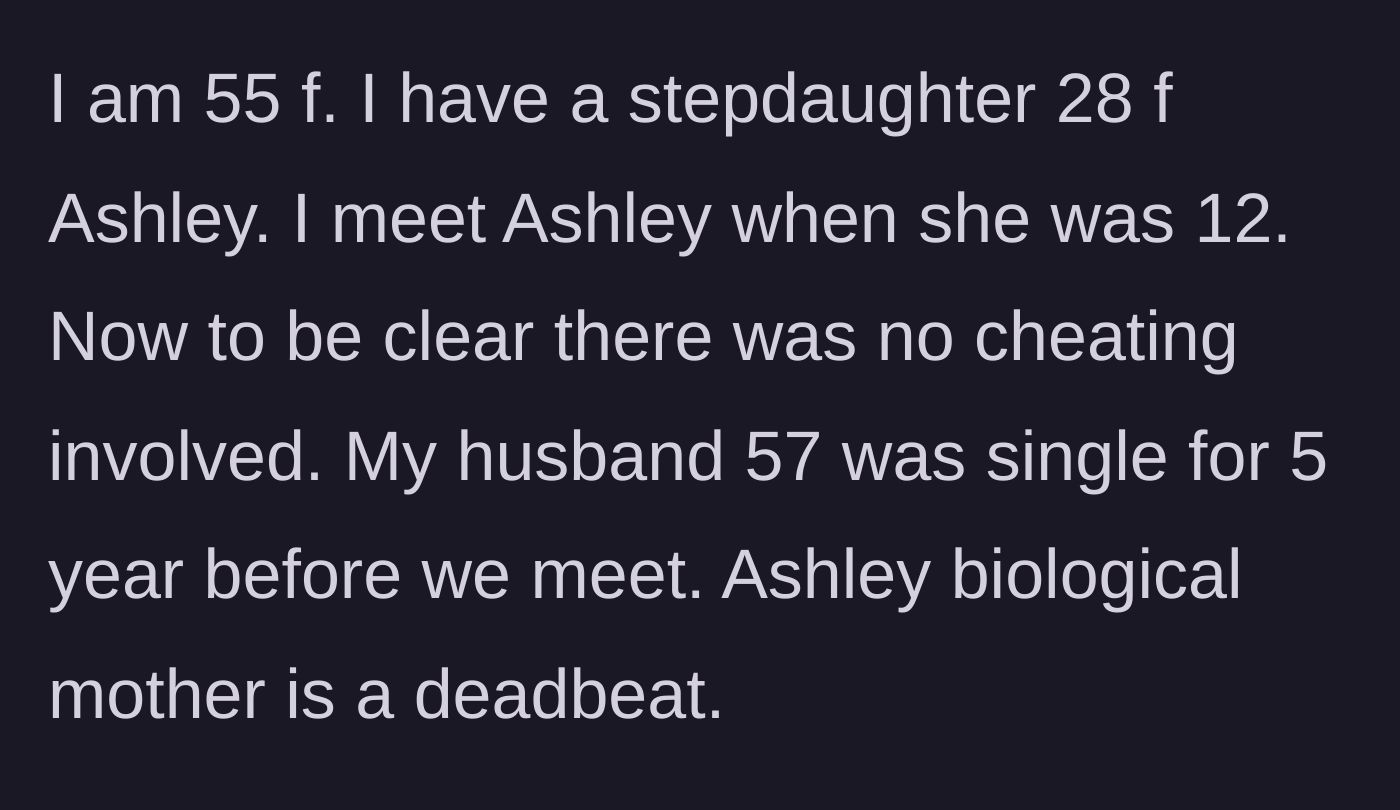Story part 1 - A stepmother explains marrying a man with a 12-year-old daughter whose biological mother had abandoned her.