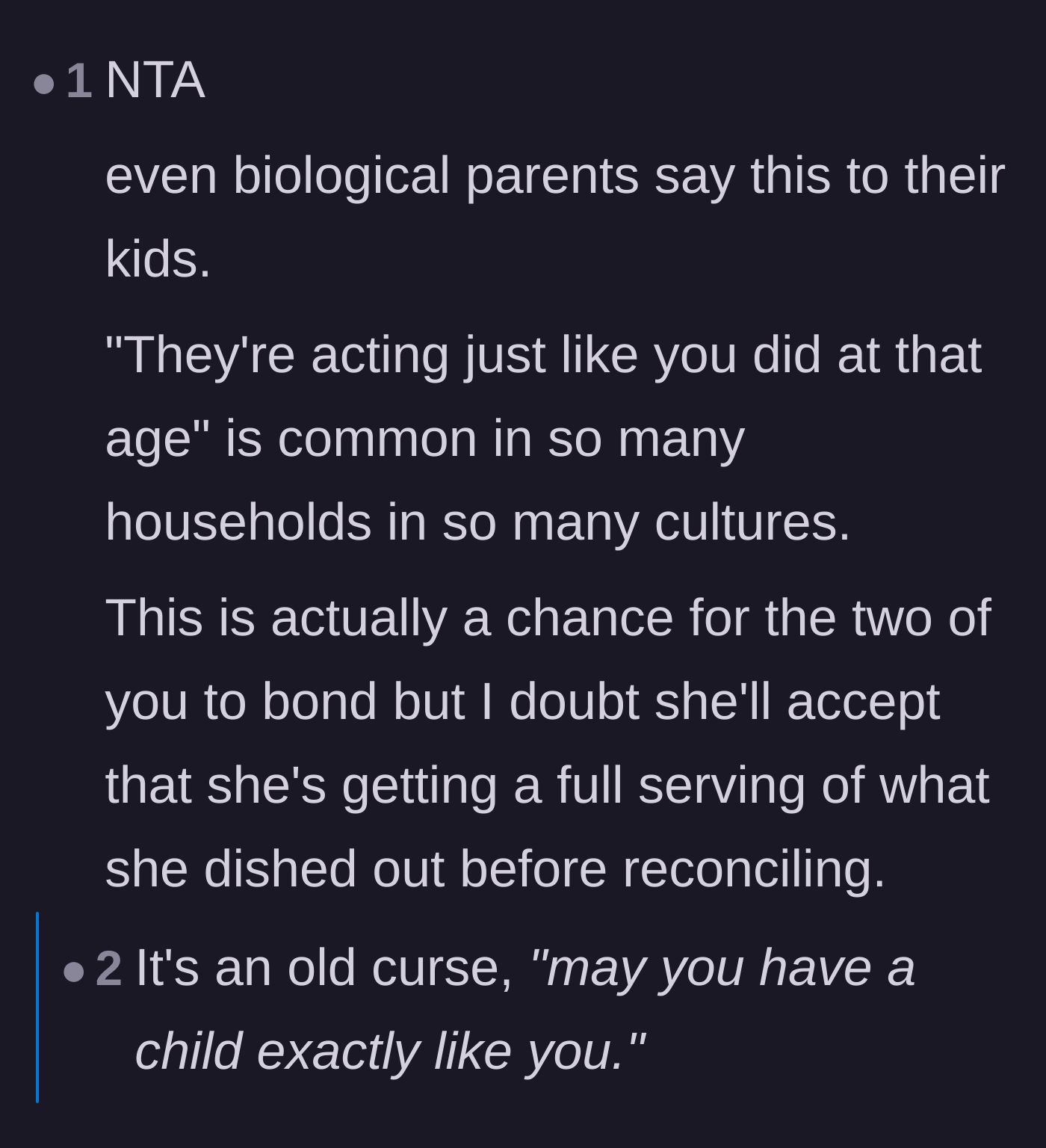 Comment thread 1 - Commenters discussing the universal curse of parents wishing their difficult children to have kids exactly like themselves