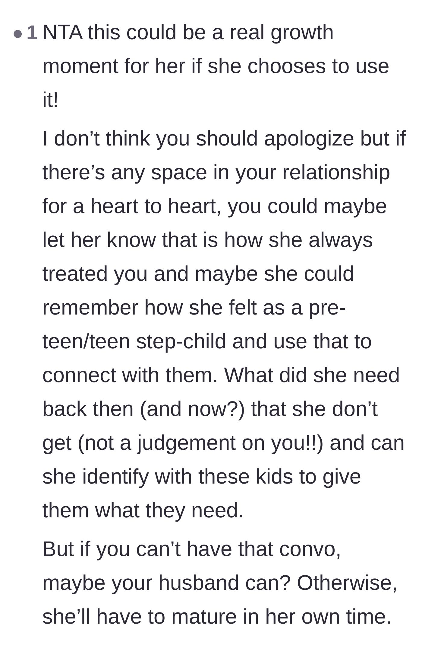 Comment thread 5 - Heartfelt advice suggesting the stepmother use this moment to help her stepdaughter connect with the kids