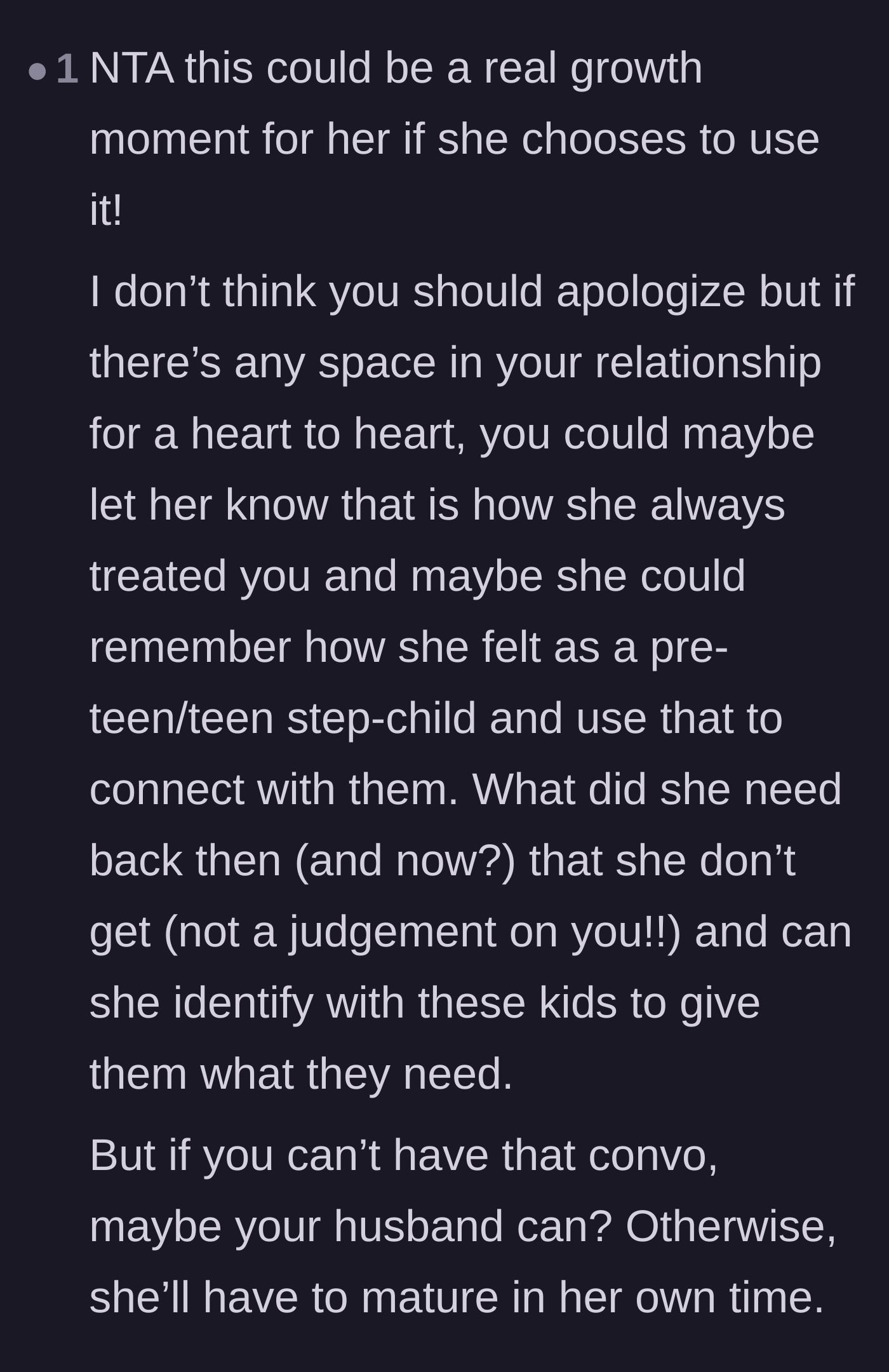 Comment thread 5 - Heartfelt advice suggesting the stepmother use this moment to help her stepdaughter connect with the kids