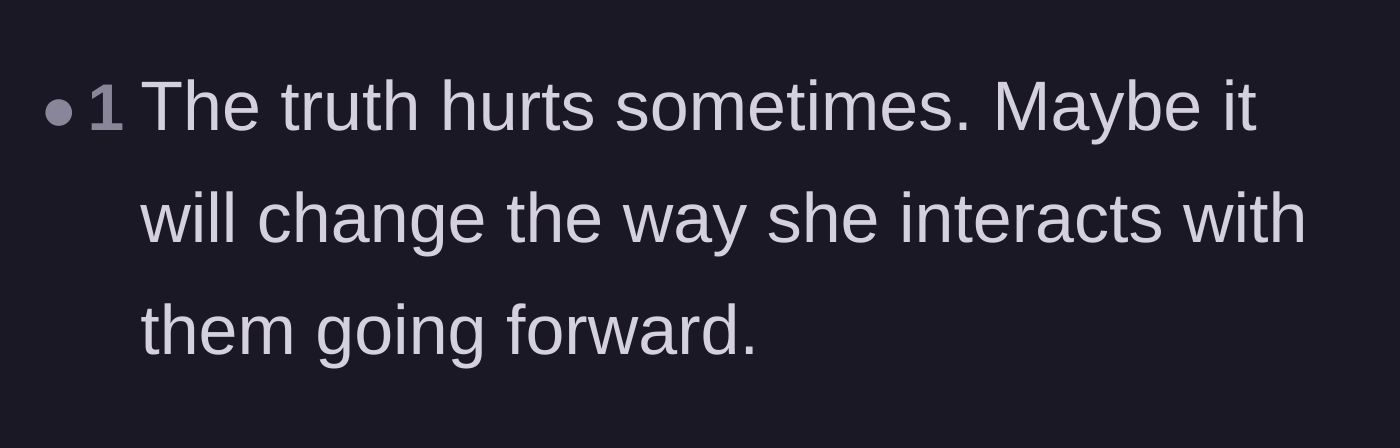 Comment thread 6 - A straightforward take noting that the pain of hearing the truth might be the catalyst for the stepdaughter's growth