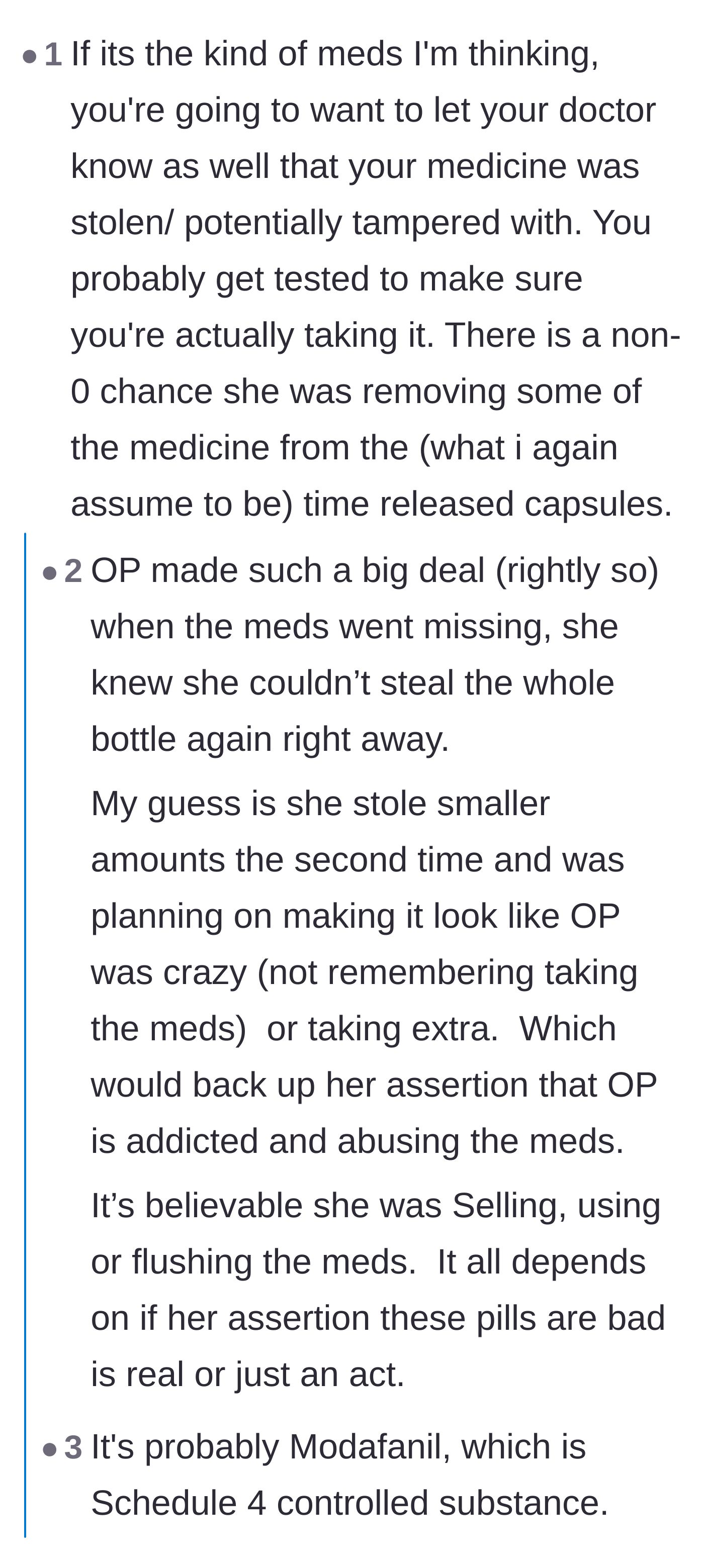 Comment thread 1 - Advice on notifying the doctor about tampered medication and debates over the story's authenticity