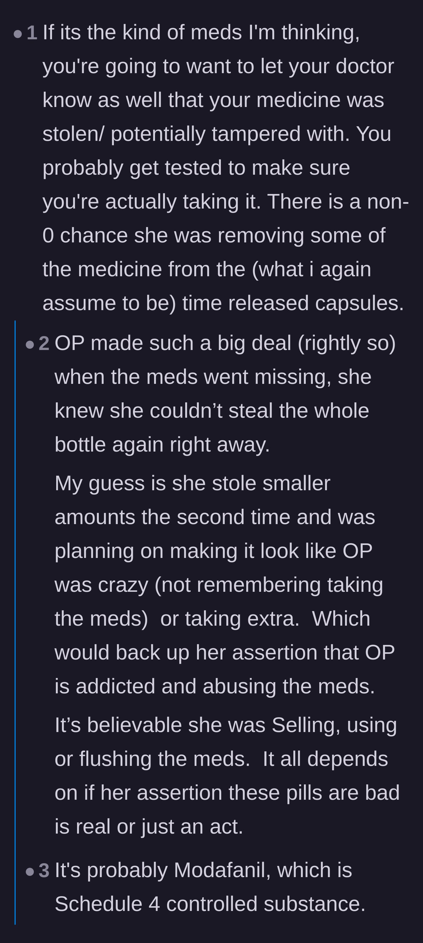 Comment thread 1 - Advice on notifying the doctor about tampered medication and debates over the story's authenticity