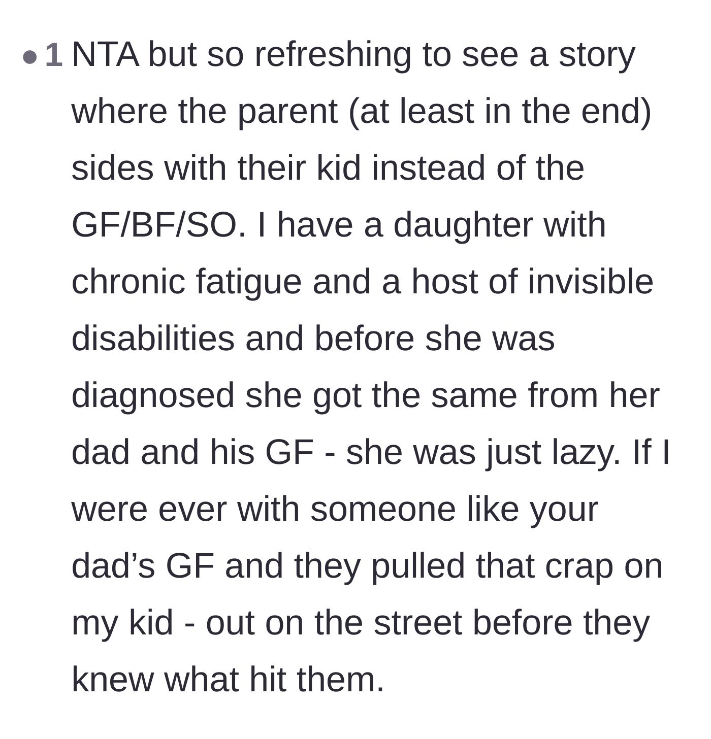 Comment thread 2 - A parent praising the father for prioritizing his child over his girlfriend