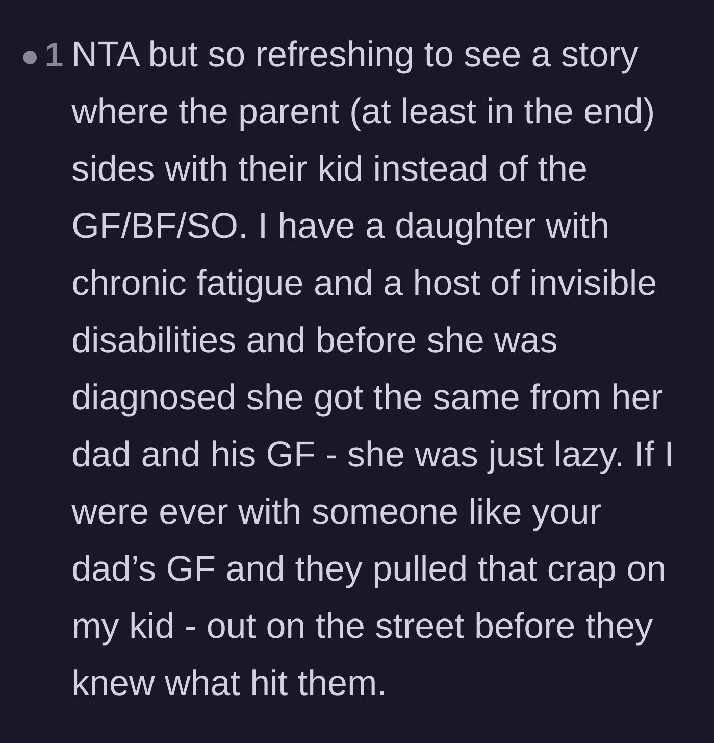 Comment thread 2 - A parent praising the father for prioritizing his child over his girlfriend