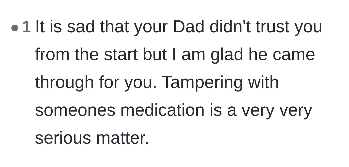 Comment thread 3 - Discussion on the severity of medication tampering and the father's delayed trust