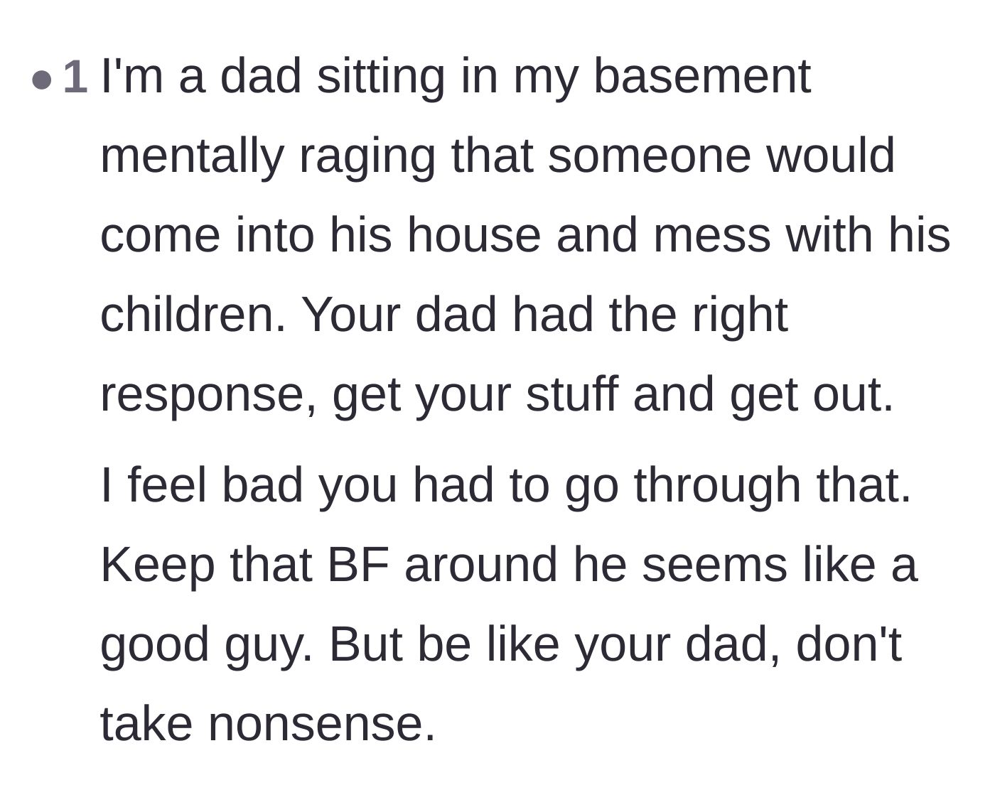 Comment thread 6 - A fellow father expressing outrage over the girlfriend's actions