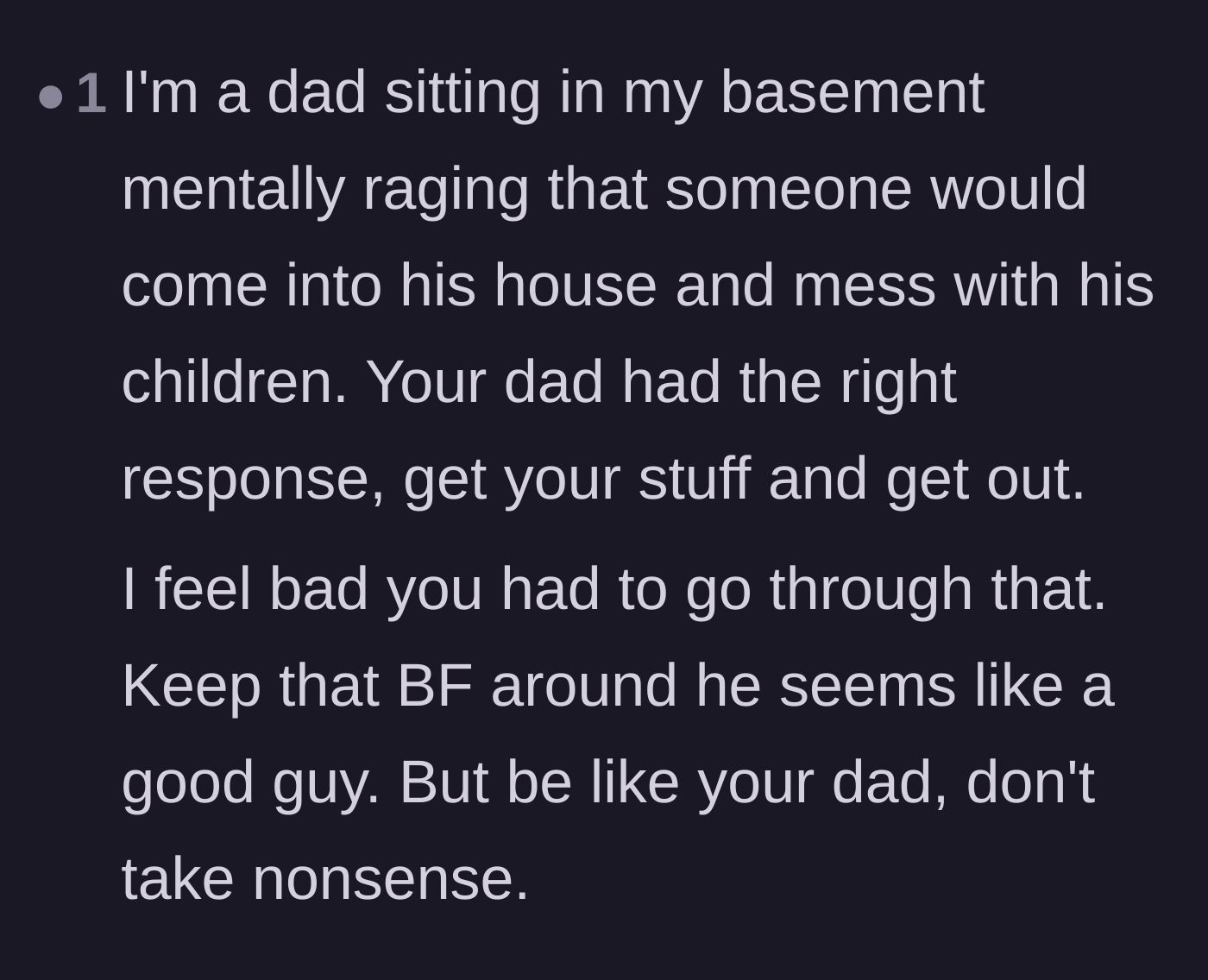 Comment thread 6 - A fellow father expressing outrage over the girlfriend's actions