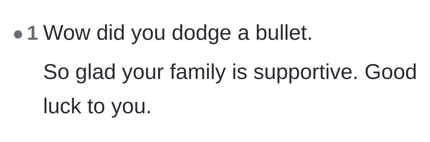 Comment thread 4 - Simple words of support celebrating her escape and her fiercely protective parents.