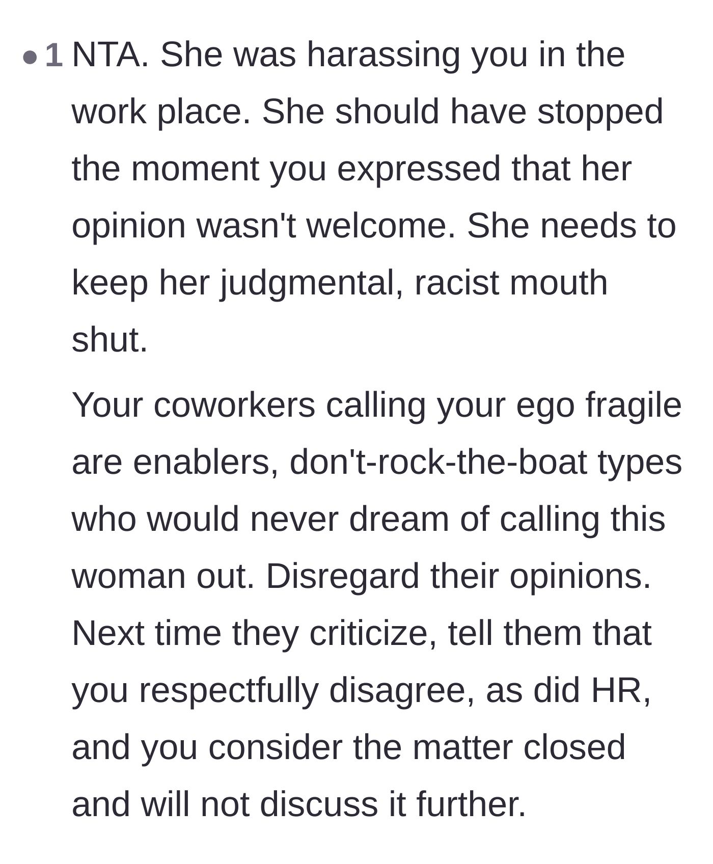 Comment thread 3 - Analysis of the cowardly coworkers who enable the bully just to keep the peace.