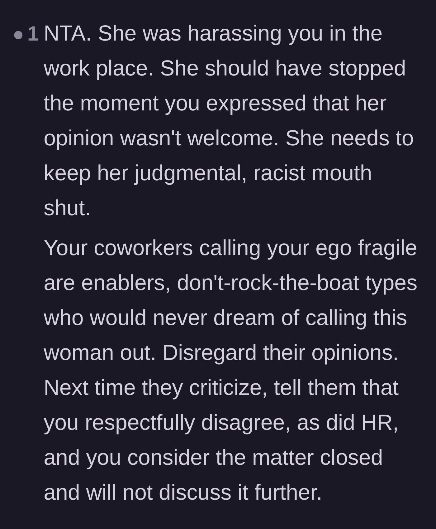 Comment thread 3 - Analysis of the cowardly coworkers who enable the bully just to keep the peace.