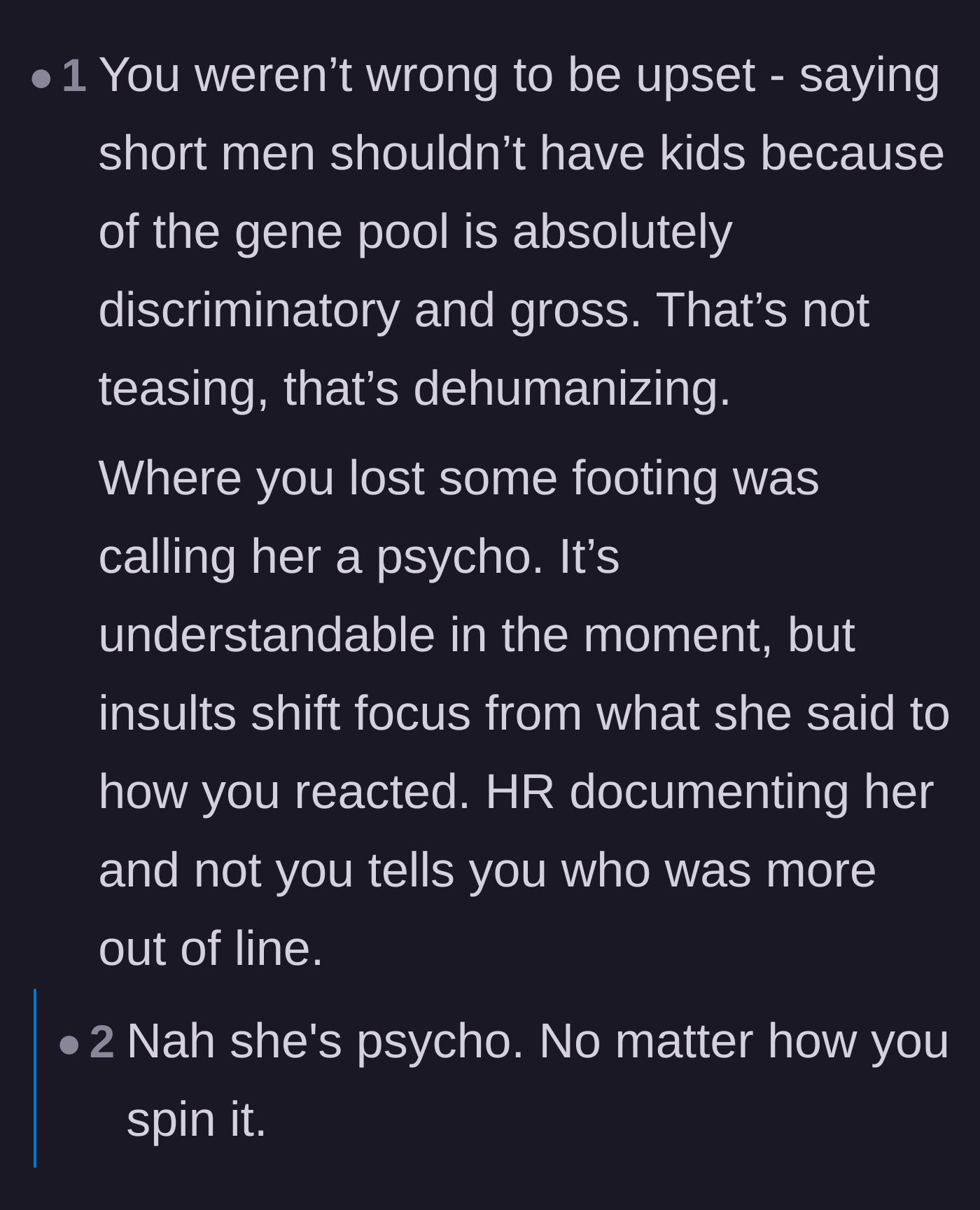 Comment thread 4 - A debate over tone-policing victims and the unrealistic demand for a perfect response to bigotry.