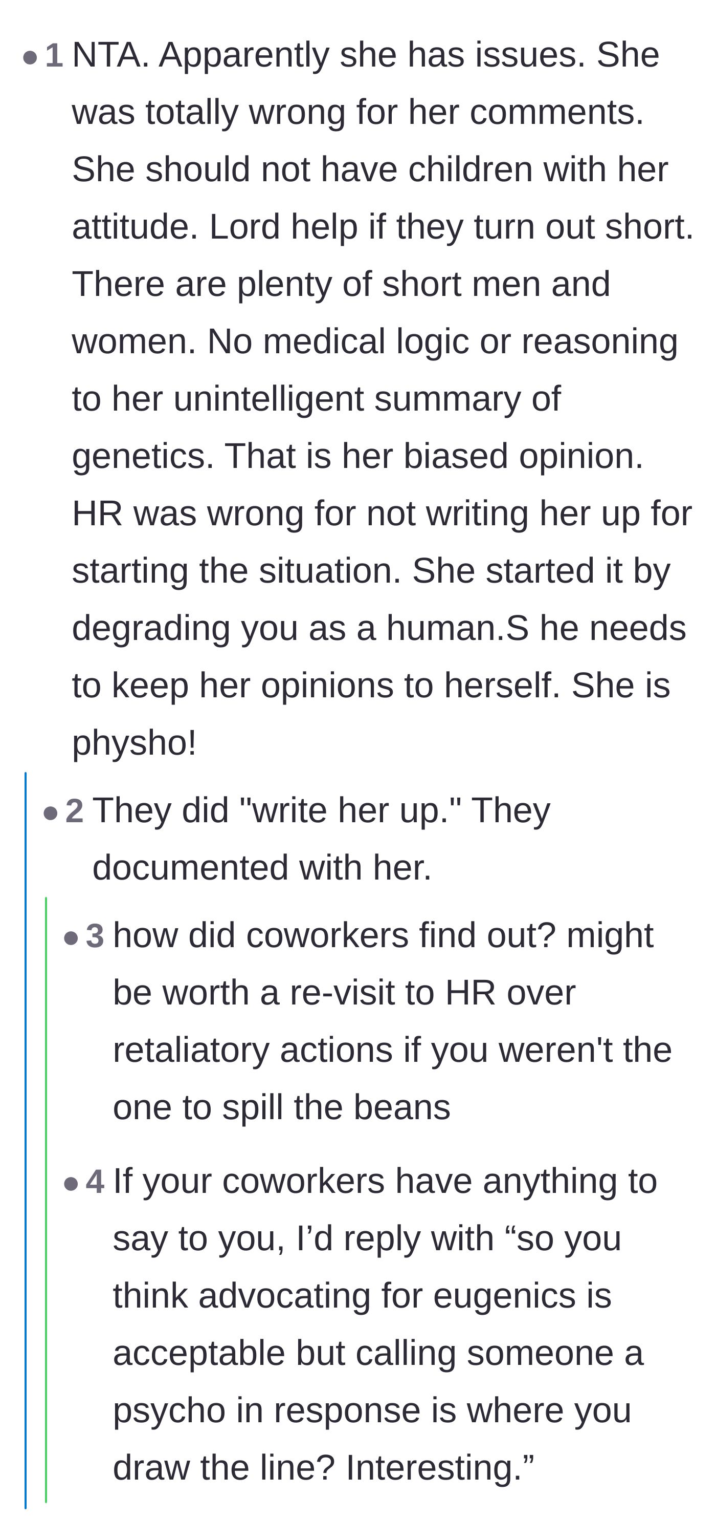 Comment thread 6 - Advice on how to verbally shut down the gossiping coworkers by exposing their flawed logic.
