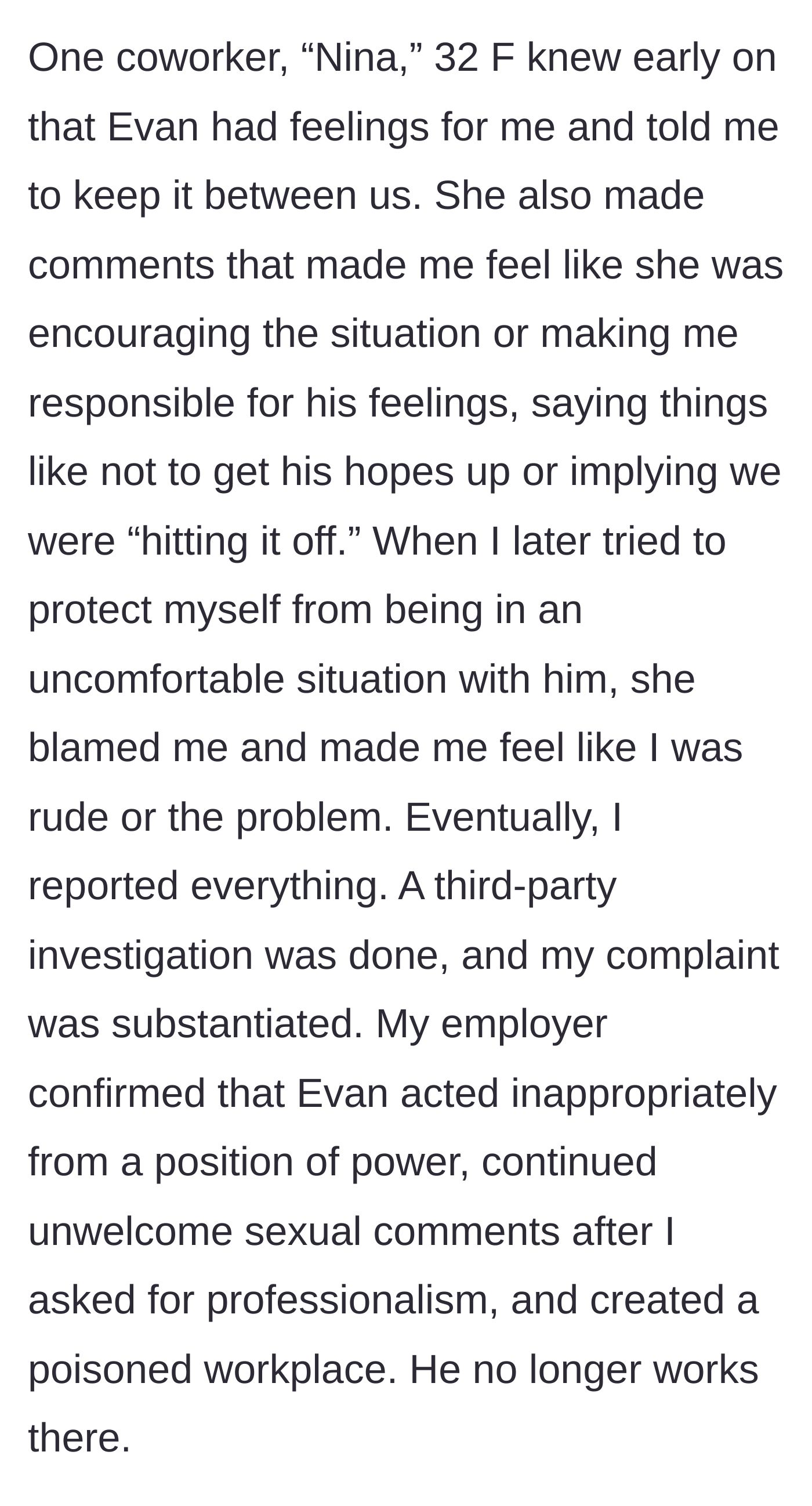 Story part 2 - Coworker Nina silencing the target and blaming him before HR fires the boss.