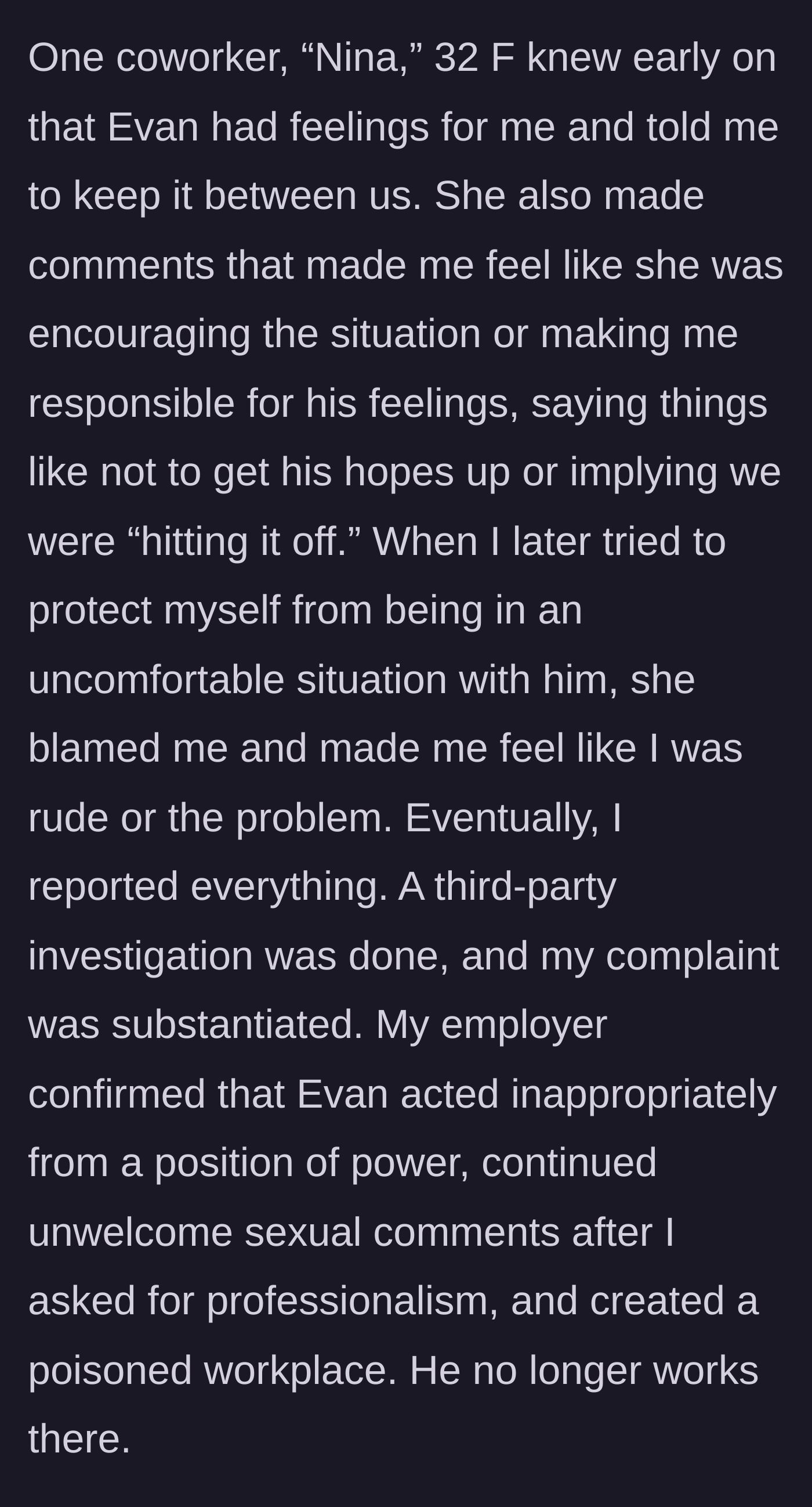 Story part 2 - Coworker Nina silencing the target and blaming him before HR fires the boss.