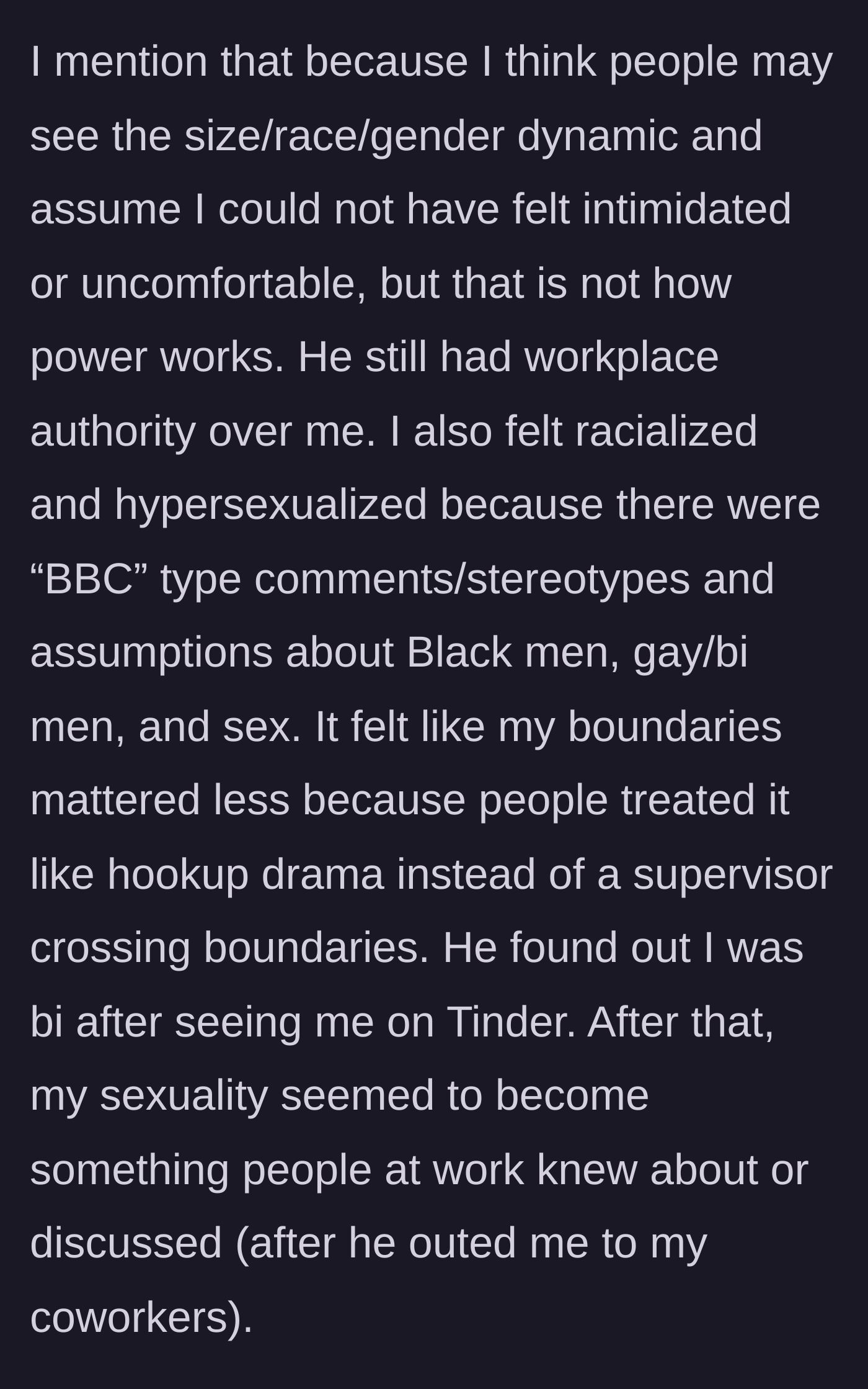 Story part 7 - Explaining the racialized fetishization and stereotyping he endured.