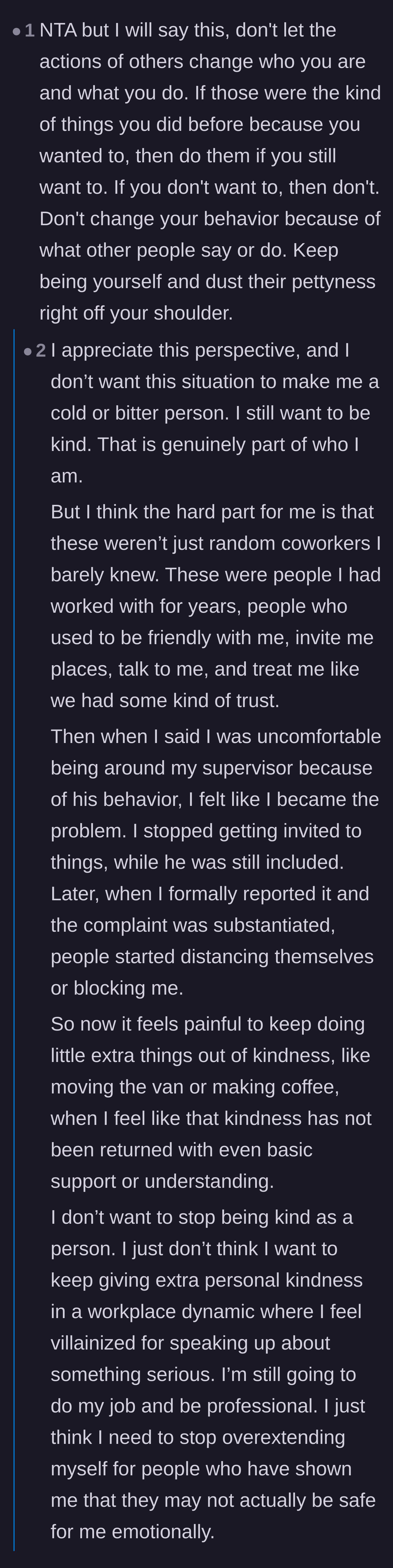 Comment thread 4 - A deep dive into the psychological toll of withdrawing kindness and the enablers' cognitive dissonance.