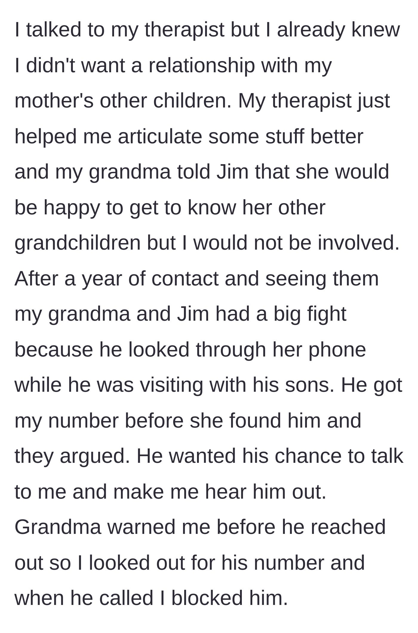 Story part 4 - The teenager declines contact, but Jim snoops through the grandmother's phone to steal his number