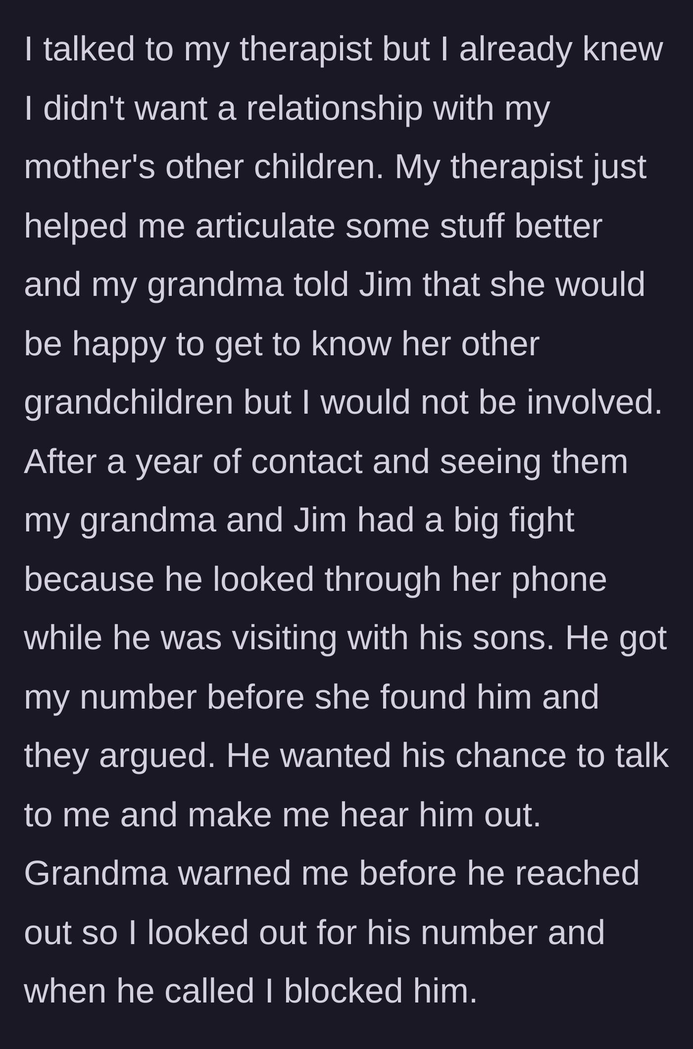 Story part 4 - The teenager declines contact, but Jim snoops through the grandmother's phone to steal his number