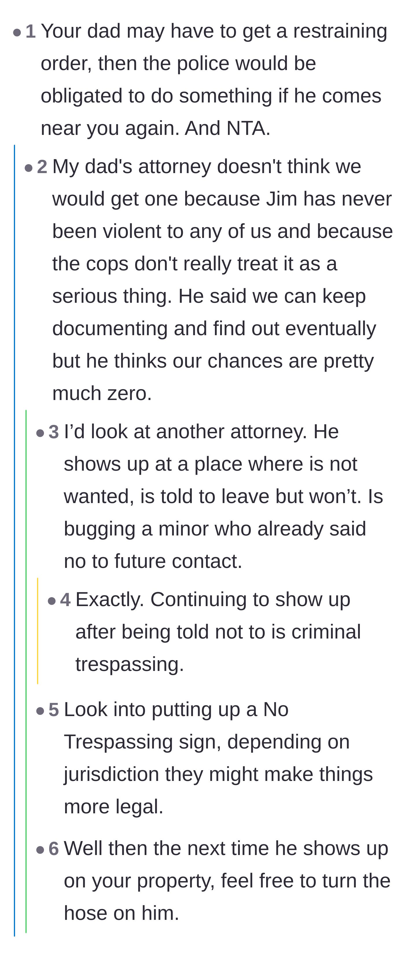 Comment thread 3 - A discussion on how to legally trespass the stepdad since the police and lawyers refuse to help.