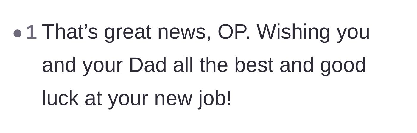 Comment thread 2 - Well wishes for the author's safety and new job.