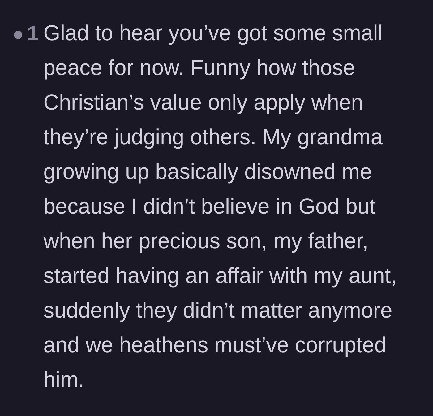 Comment thread 4 - A reader sharing their own experience with hypocritical family dynamics.