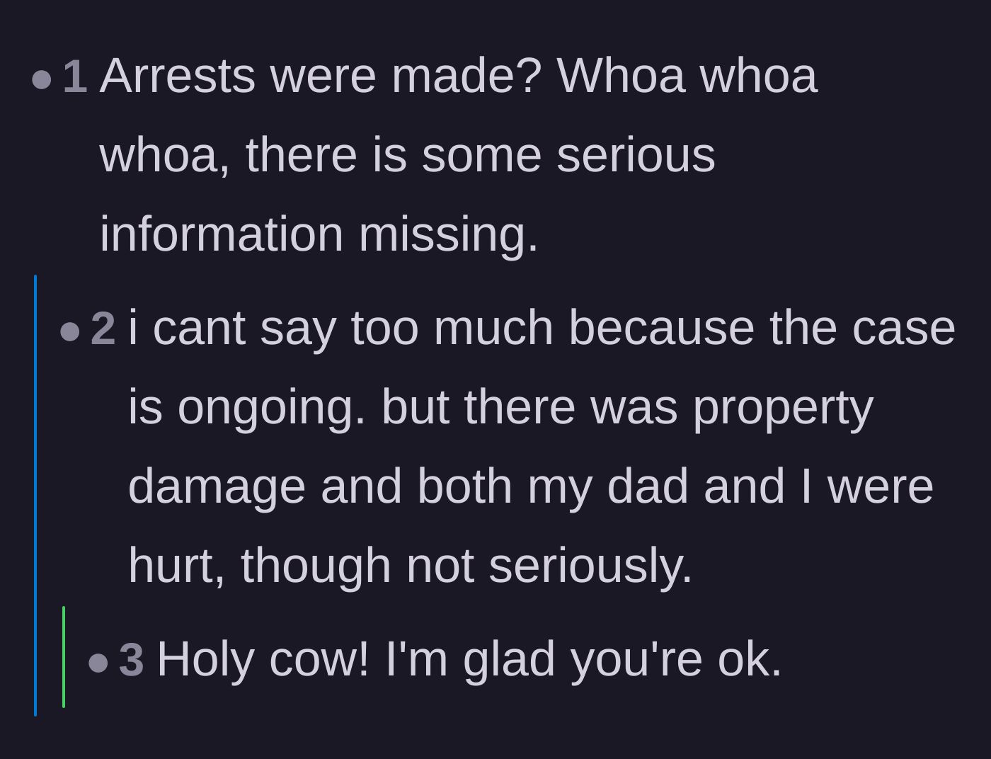 Comment thread 5 - The author clarifies that arrests were made due to minor injuries and property damage.