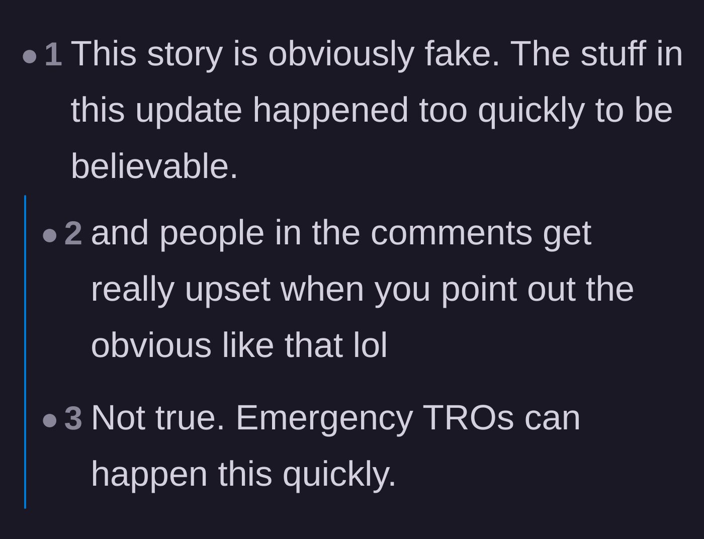 Comment thread 6 - A debate over the realistic timeline of obtaining emergency restraining orders.