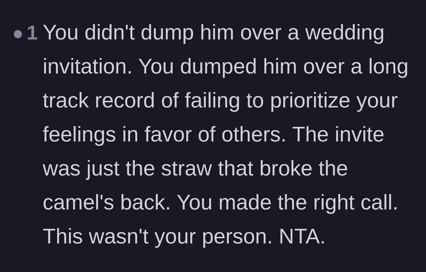 Comment thread 2 - A user pointing out that the breakup was about a long history of neglect, not just a single piece of mail.