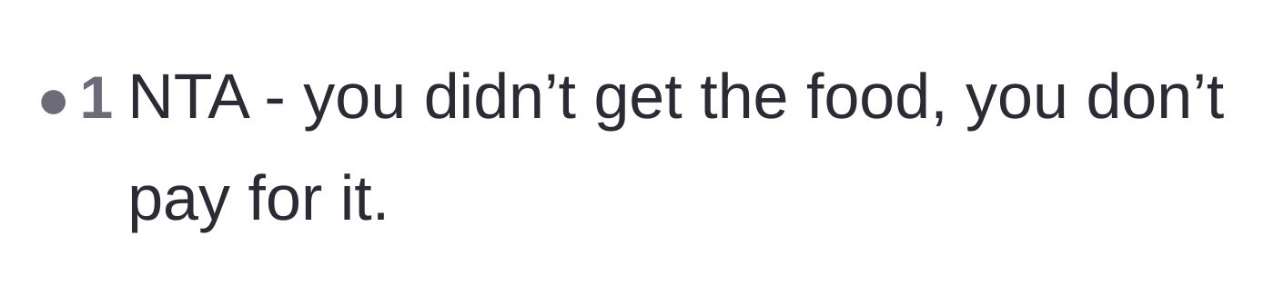 Comment thread 4 - A straightforward verdict stating that if you don't receive the food, you simply don't pay.